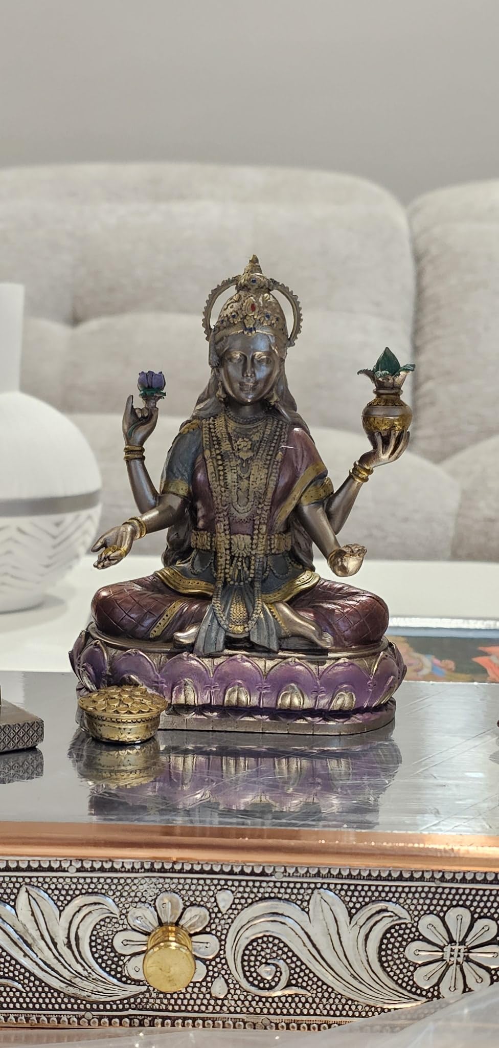 Bronze Hindu Goddess Lakshmi On Lotus Hinduism Display Statue customer photo 1