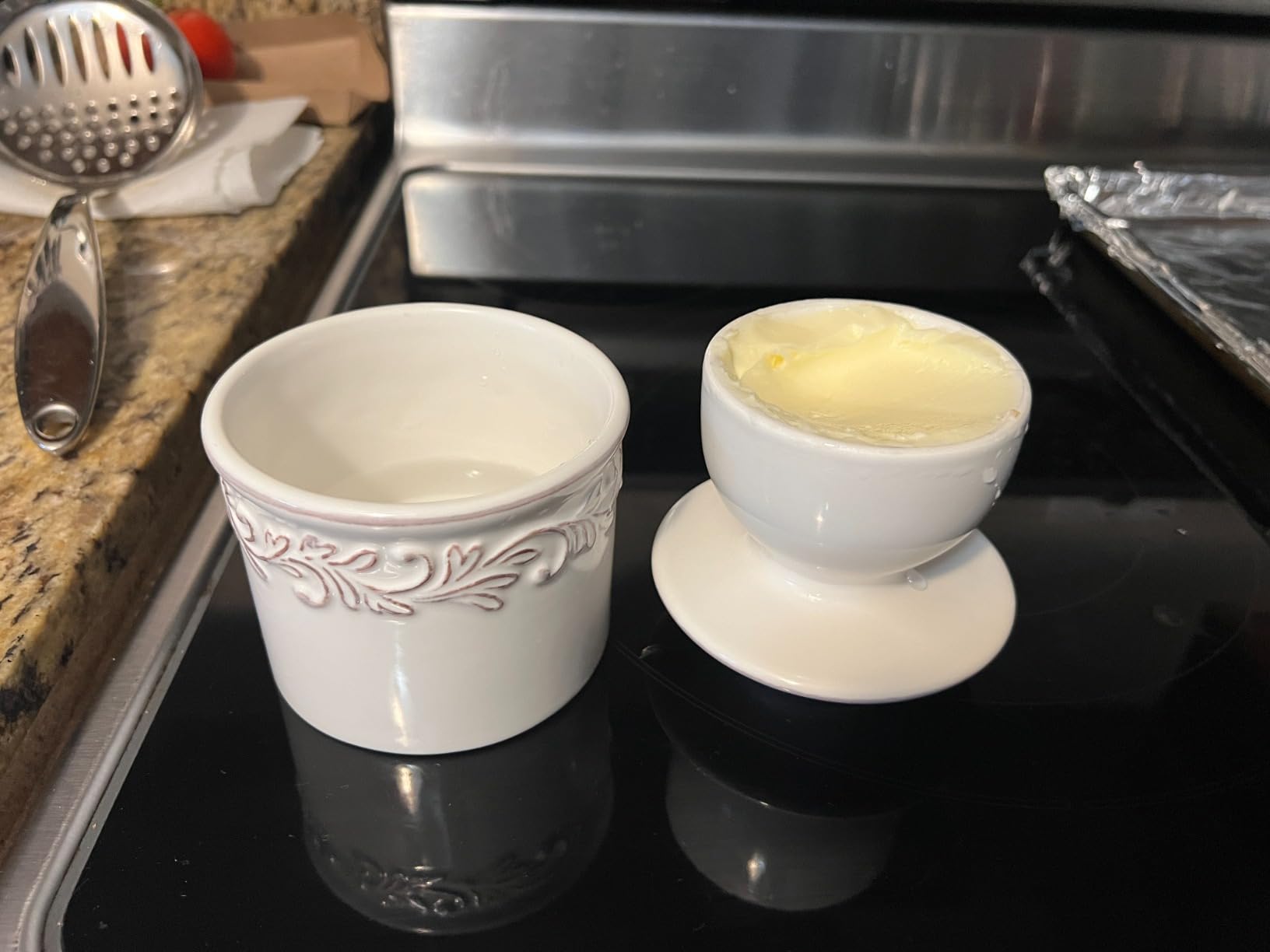 Butter Bell Crock by L. Tremain French Ceramic Butter Keeper, Sea Spray | Raised relief antique finish. Water seal keeps butter fresh & spreadable-no refrigeration needed. customer photo 2