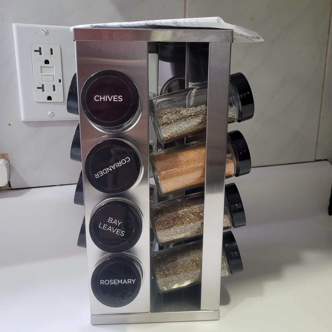 Kamenstein 16 Jar Heritage Revolving Countertop Spice Rack Organizer with Spices Included, FREE Spice Refills for 5 years, Brushed Stainless Steel with Black Caps customer photo 1