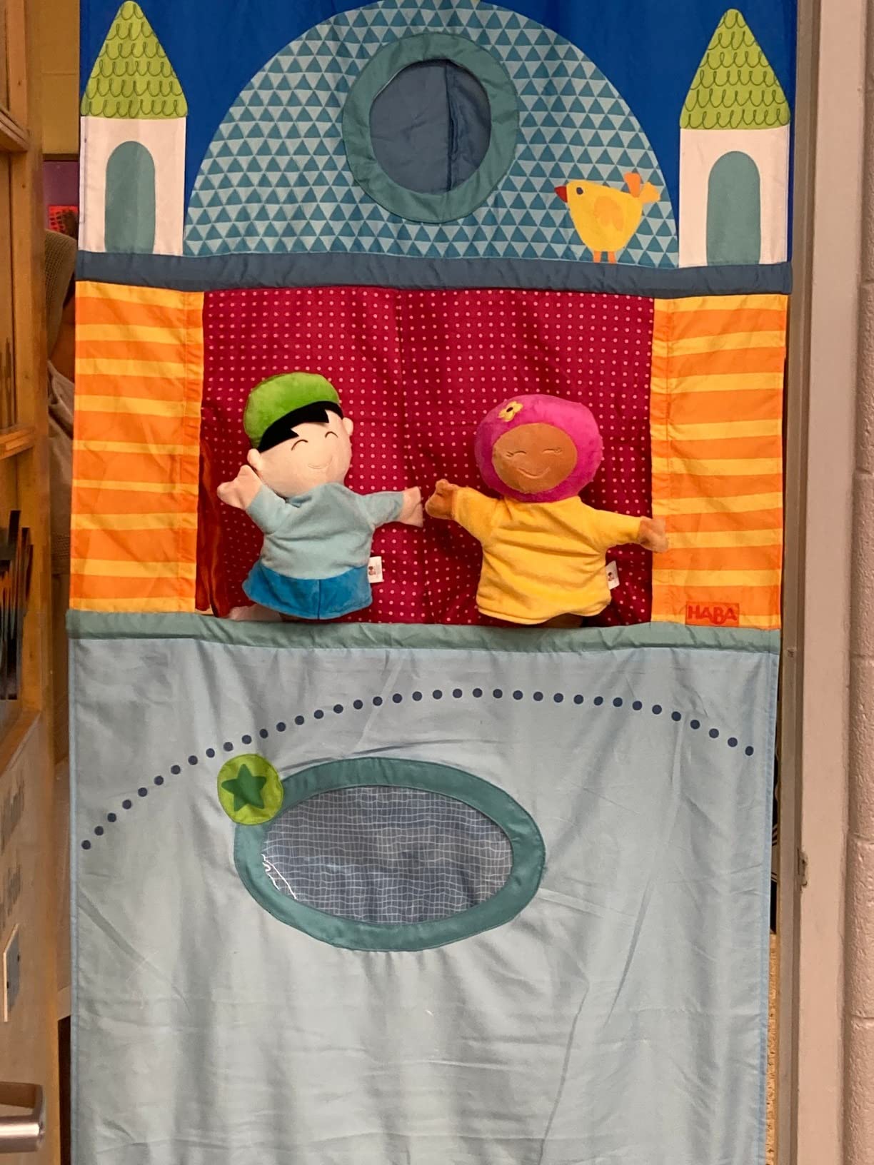 HABA Doorway Puppet Theater - Space Saver with Adjustable Rod: Ideal for Pretend Play, Hand Puppets, Educational Kids Activities, & Toys for Toddlers 3 Years and Up customer photo 1