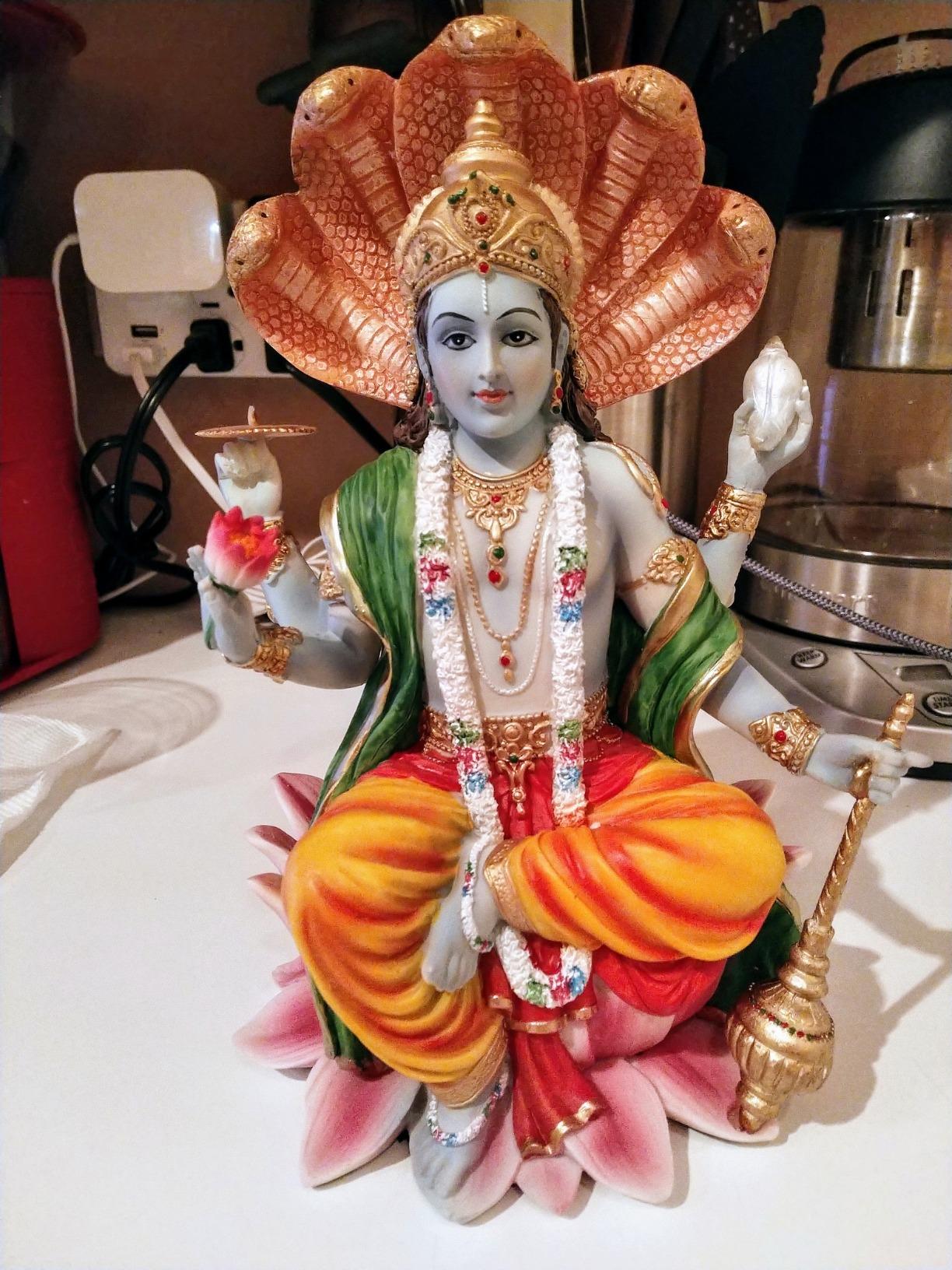PTC 8 Inch Vishnu with Lotus Mythological Indian Hindu God Statue Figurine customer photo 2