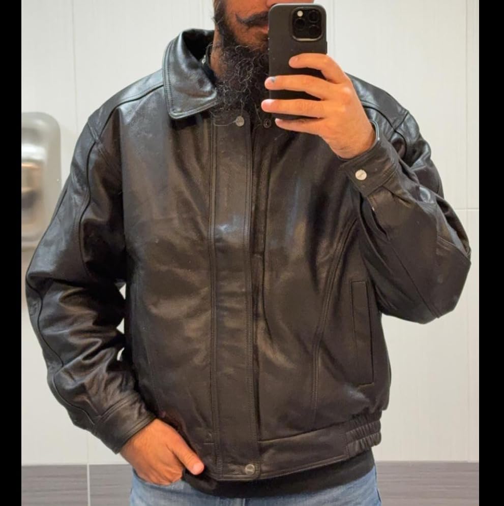 REED Men's Luxury Leather Bomber Jacket with Broad Shoulder Fit customer photo 1