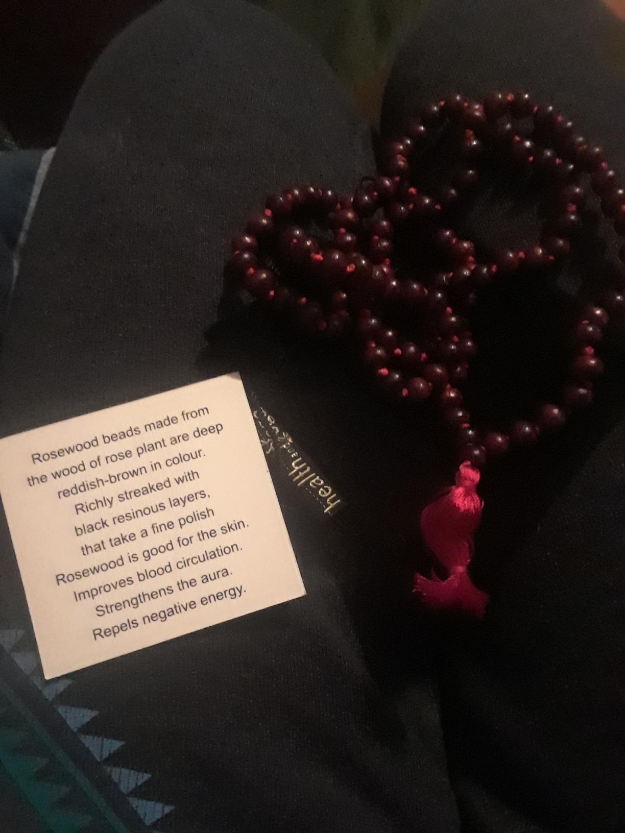 HealthAndYoga Rose Wood Mala (108 + 1 Beads with Tassel) & Velvet Bag - Hand Knotted Rosary for Mantra Chanting, Meditation customer photo 2