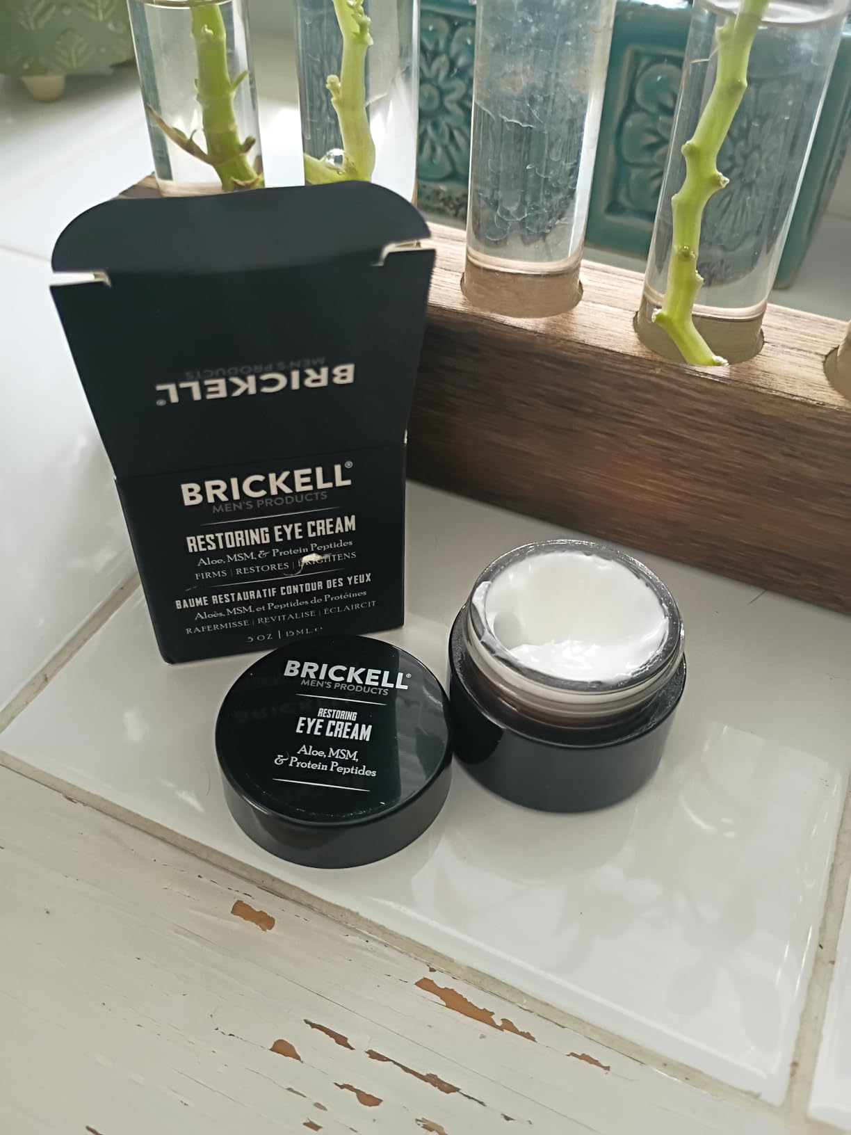 Brickell Men's Restoring Under Eye Cream for Men, Anti Aging Eye Balm To Reduce Puffiness, Wrinkles, Dark Circles, Crows Feet & Eye Bags, Caffeine, Hyaluronic Acid & Protein Peptides, 0.5oz, Unscented customer photo 1