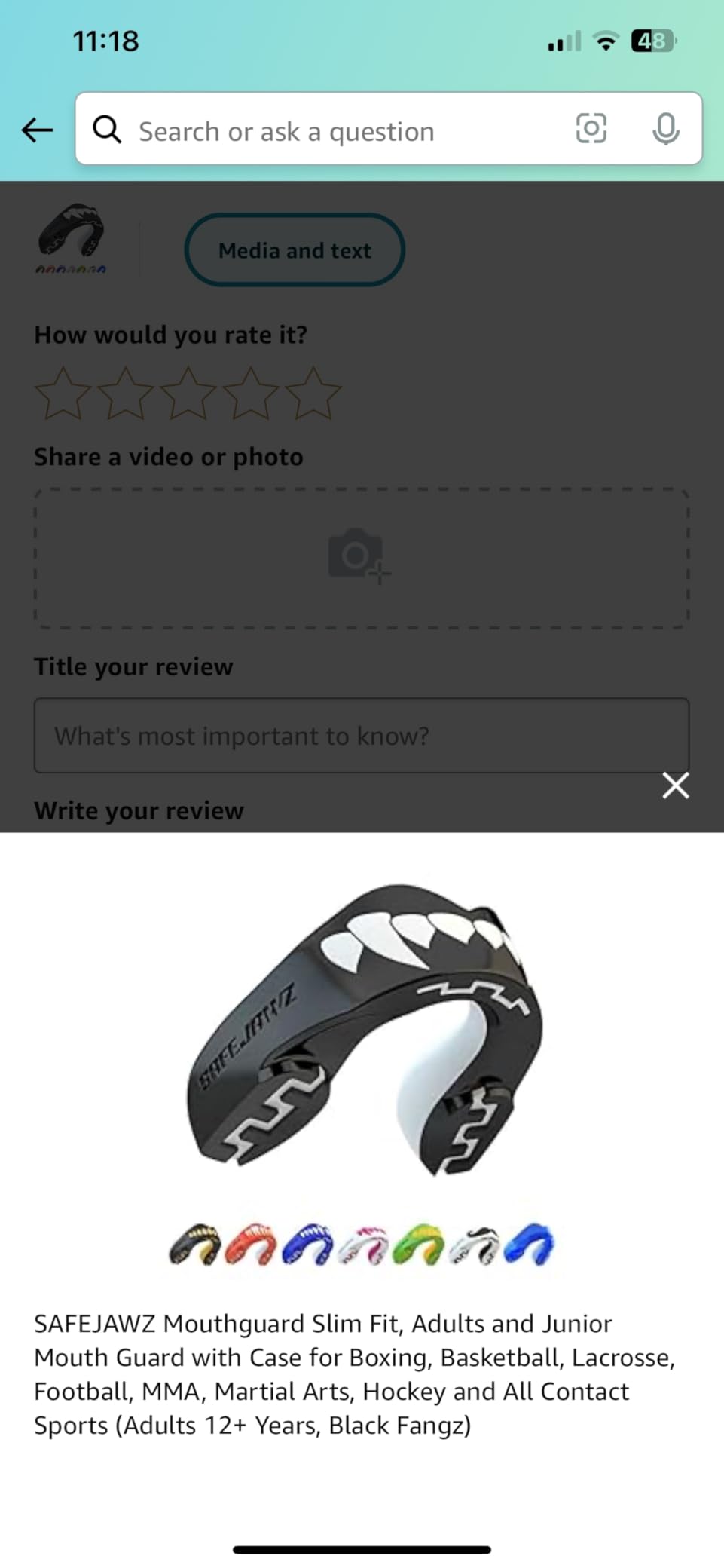 SAFEJAWZ Black Fangz Mouth Guard, Adult Dual Layer Mouthguard with Case customer photo 1