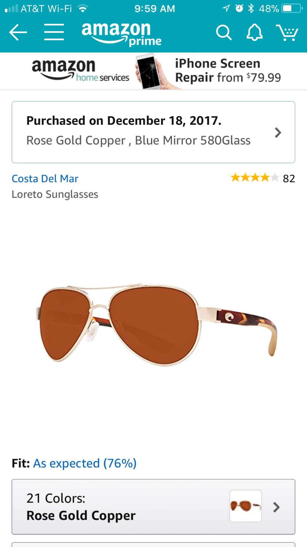 Costa Del Mar Polarized Sunglasses Womens-Loreto Aviator Sunglasses 580P 56 customer photo 2