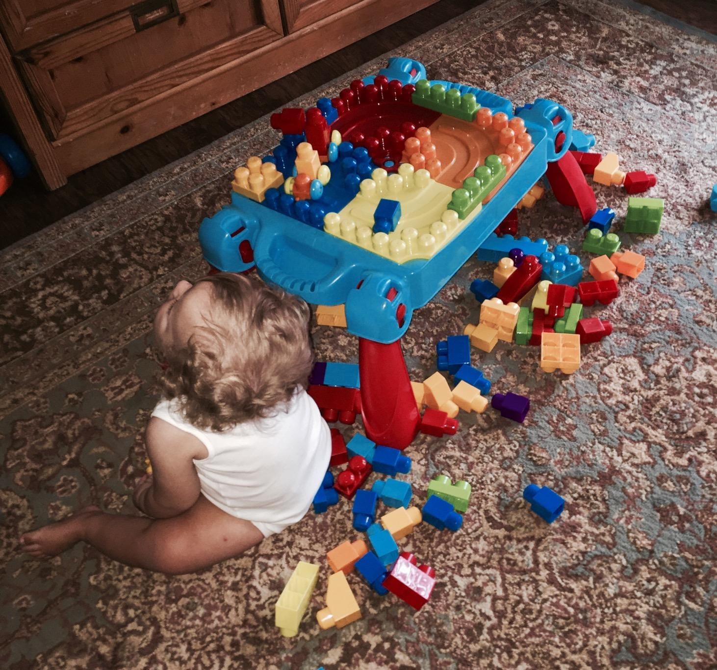 MEGA BLOKS First Builders Build 'n Learn Table Toddler Blocks Toy Set, Blue customer photo 1