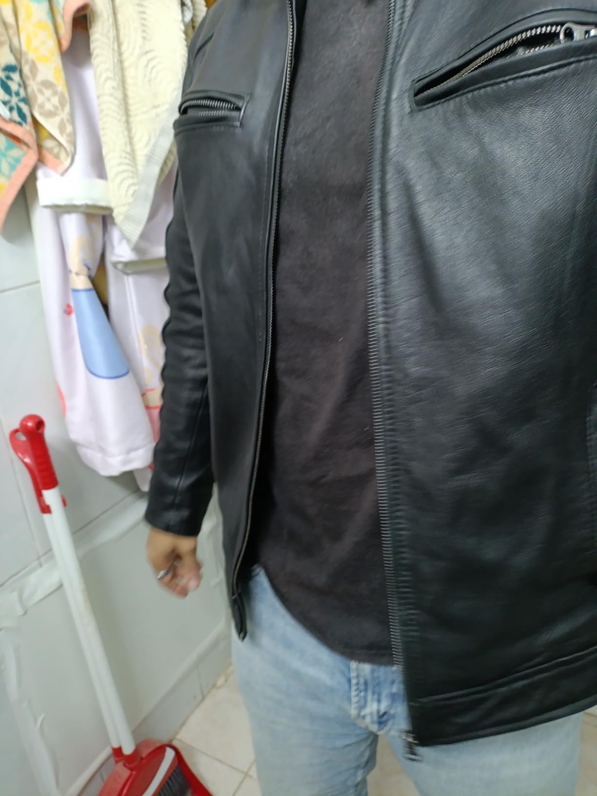 Men's SWORD Genuine Lambskin Leather Biker Jacket customer photo 2