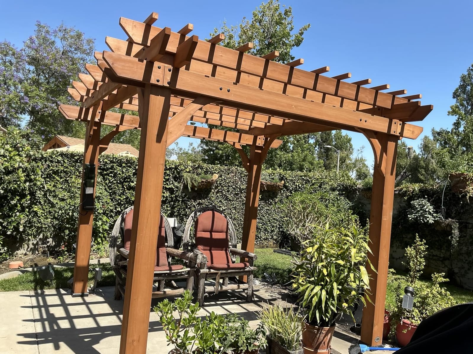 Backyard Discovery Beaumont 10' x 10' Traditional Cedar Wood Pergola Kit with Trellis Roof, All-Season Durability, High-Wind Rating, PowerPort, Shade for Outdoor Patio, Deck, Garden, and Entertaining customer photo 2