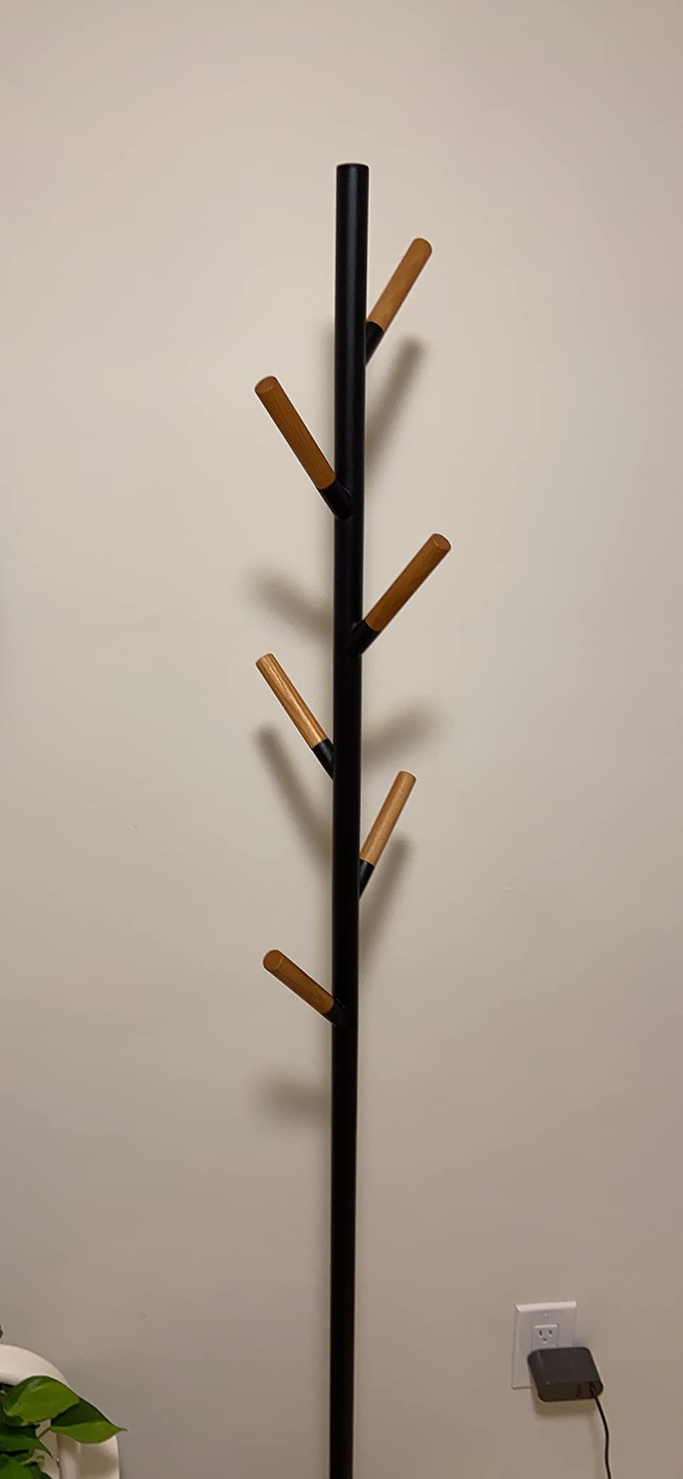 YAMAZAKI Home Freestanding Coat Rack Stand - Modern Coat Tree with Wooden Hooks, Standing Coat Hanger for Entryway, Sturdy Weighted Base, Steel, White, Easy Assembly customer photo 1