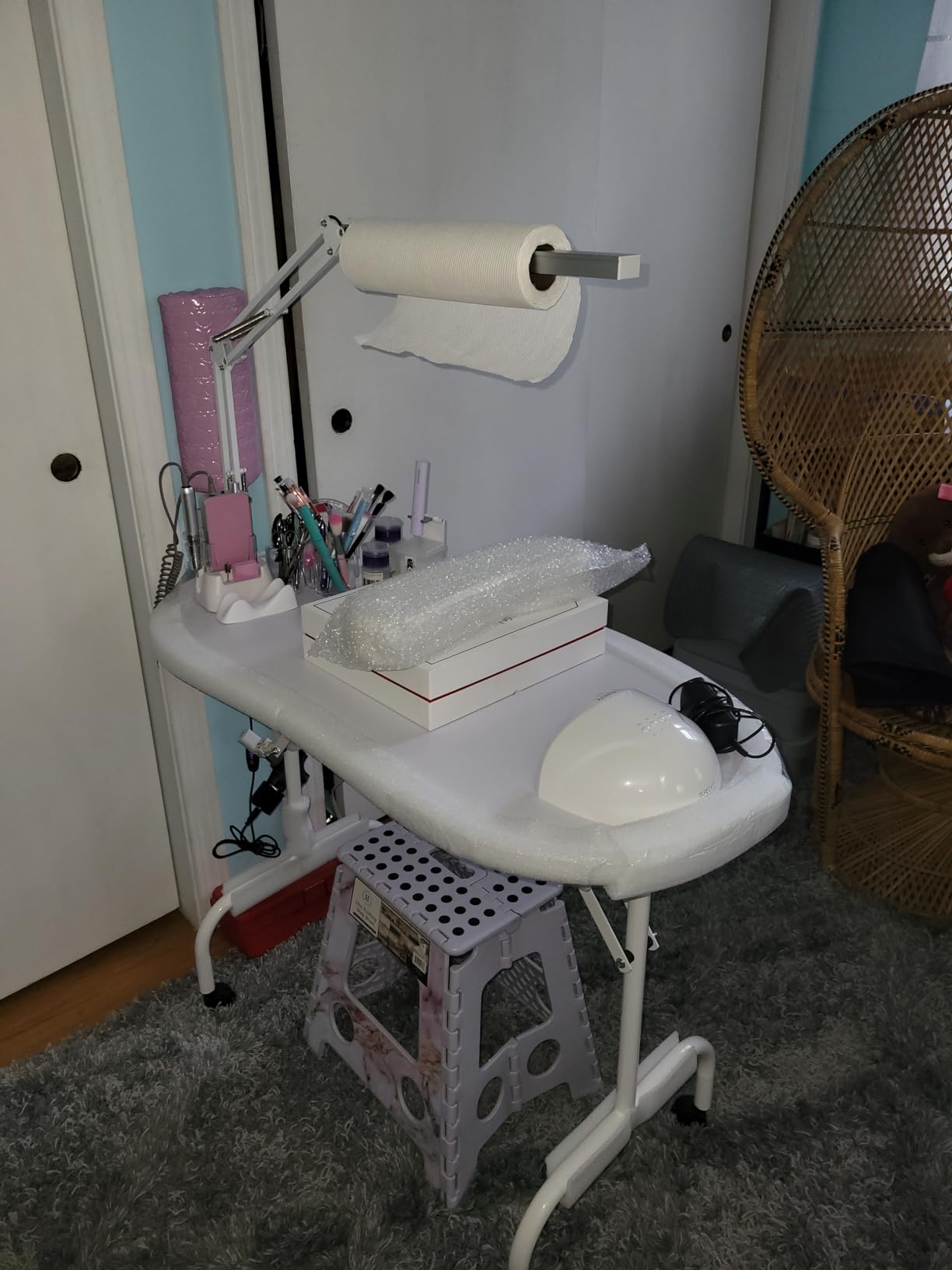 Yaheetech Portable Manicure Table Foldable Nail Desk with Drawer, Black | 37-inch workstation with large drawer, client wrist pad, controllable wheels plus carrying case for spa, salon or mobile use. customer photo 2