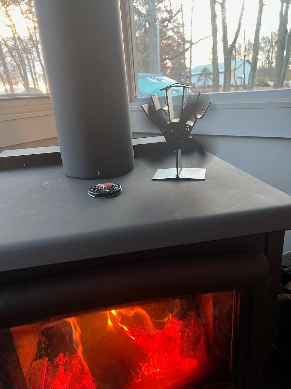 4-Blades Heat Powered Wood Stove Fan + Magnetic Thermometer, 122°F Start Non Electric Eco Fireplace Fan for Gas/Pellet/Log/Wood Burning Stoves, Silent Operation, 2-Years, N429, Black customer photo 1