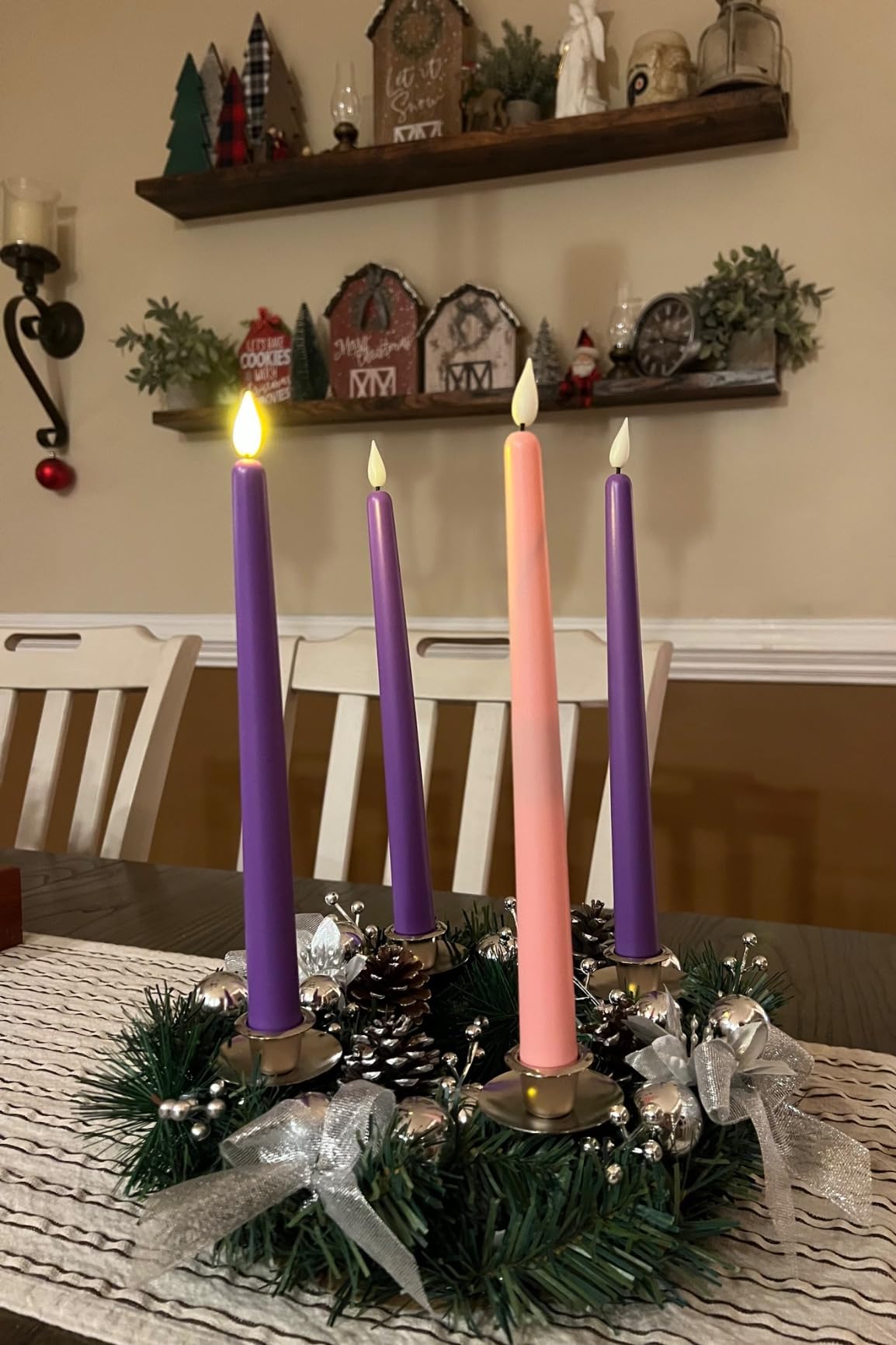 Silver Ribbon Christmas Advent Wreath - Advent Wreaths Season Centerpiece Décor - Advent Candle Holder and X-mas Candles Decorations - Advent Calendar Season Decoration customer photo 1