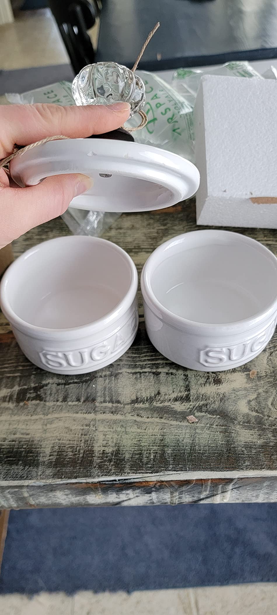 Mud Pie Door Knob Sugar Bowl, White - Embossed Ceramic Sugar Bowl With Lid customer photo 1