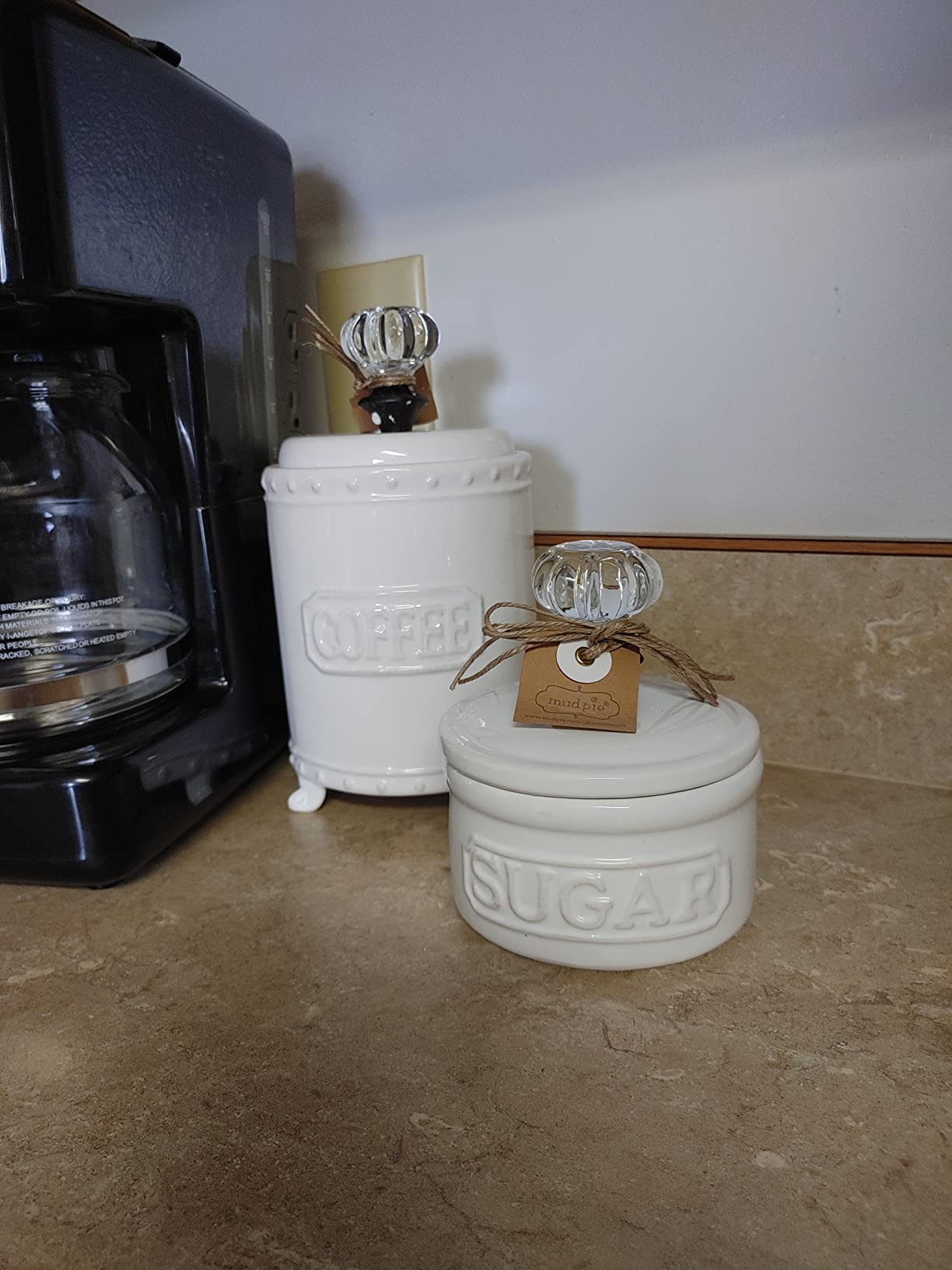 Mud Pie Door Knob Sugar Bowl, White - Embossed Ceramic Sugar Bowl With Lid customer photo 2