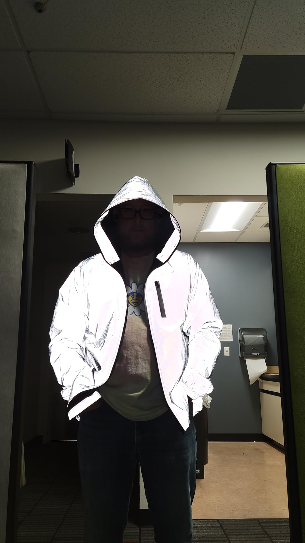 Men Reflective Coat Hooded Windbreaker Running Pocket Jacket customer photo 2