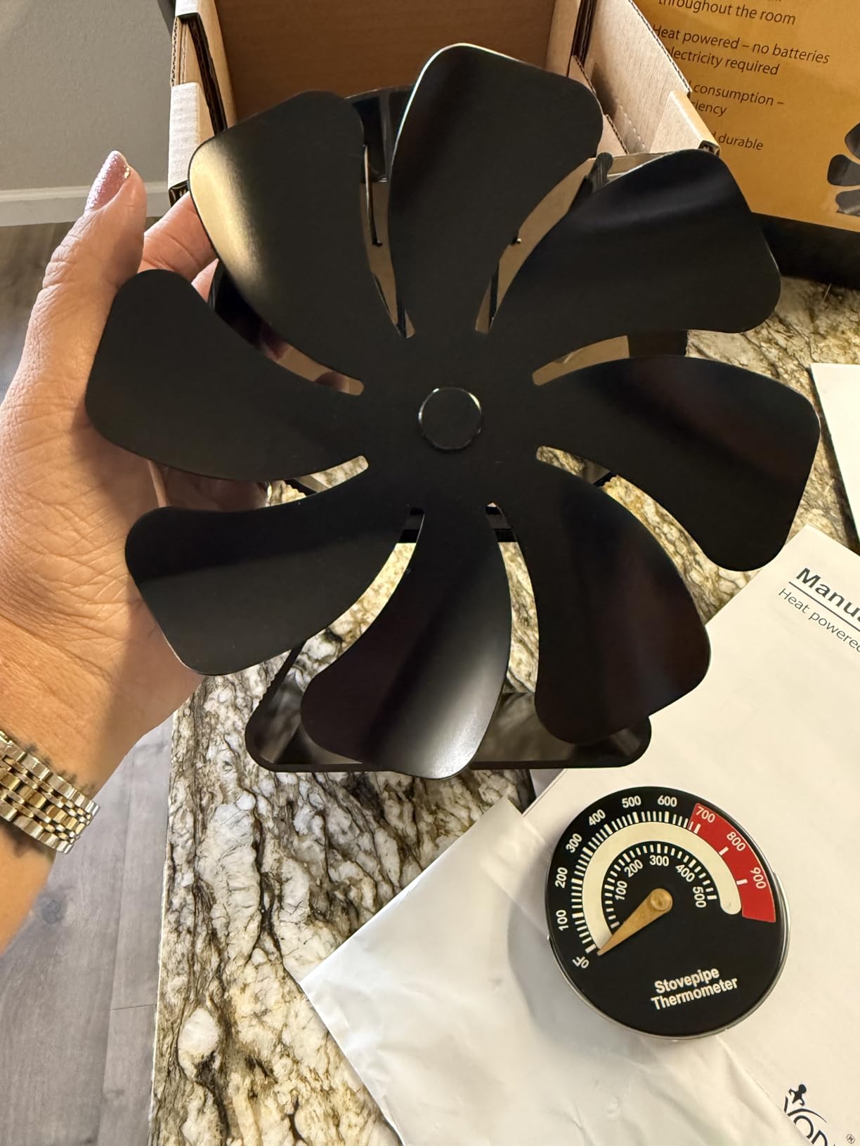 VODA Wood Stove Fan Heat Powered Fireplace Fan No Electric, Heat Activated Thermal Fan for Wood Burning Stove/Log Burner, Fireplace Accessories customer photo 2