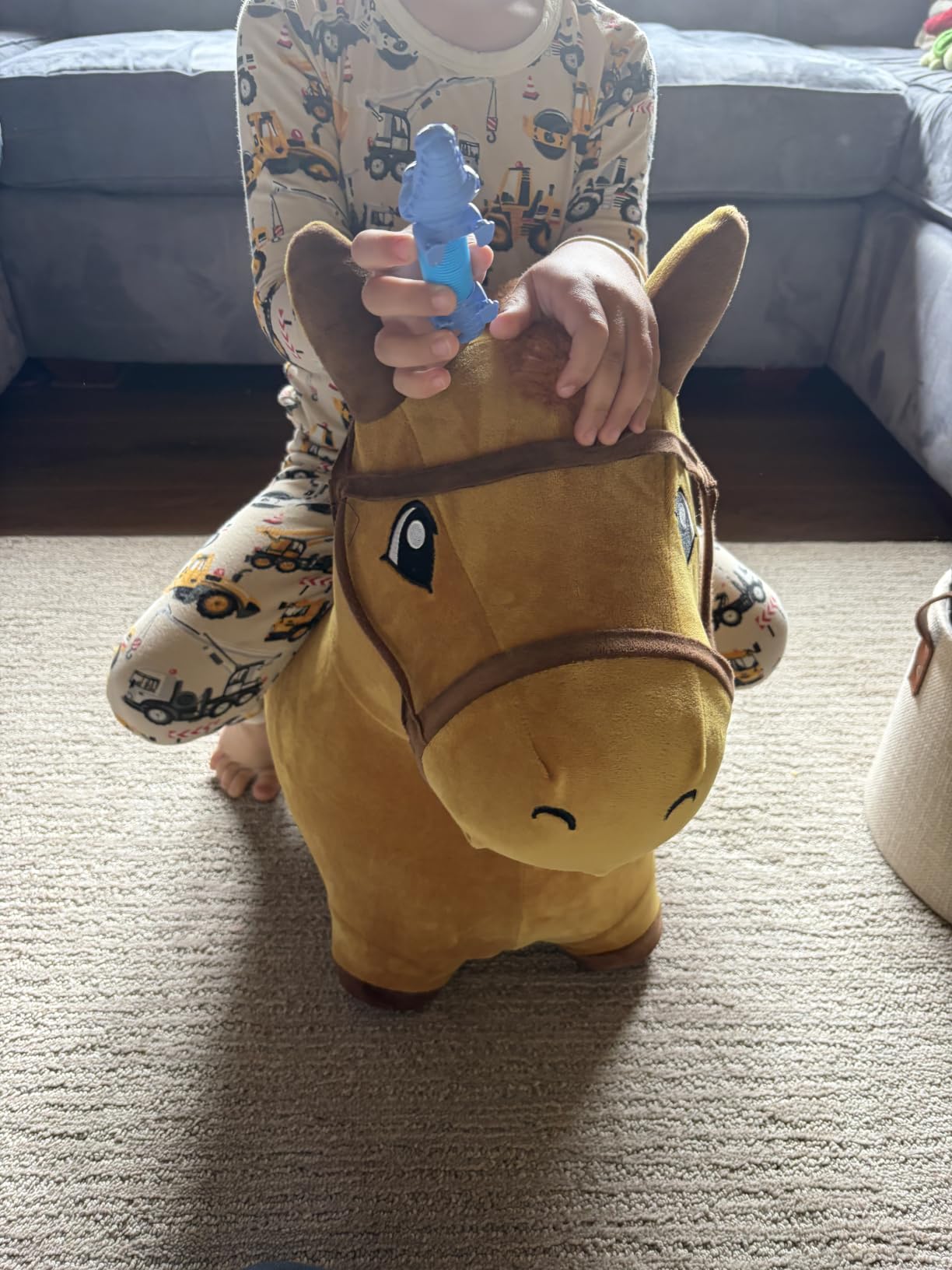 Bouncy Pals Toddler Brown Horse Hopper Toy, Kids Outdoor Ride Bounce Animal | Outside Inflatable Riding Bouncer, Plush Bouncing Horse Hopping Toy, Cool Birthday Gifts Age 2 3 4 5 6 Year Old Boy Girl customer photo 1