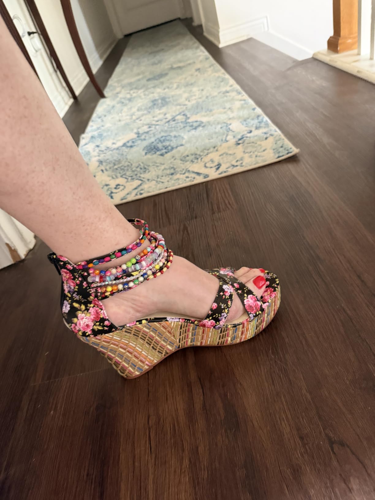 getmorebeauty Women's Wedge Sandals With Pearls Across The Top Platform Sandals High Heels customer photo 2