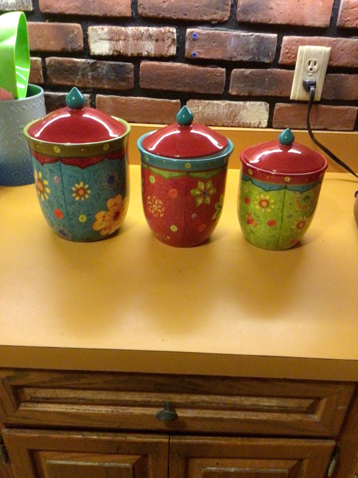 Tunisian Sunset 3-Piece Ceramic Canister Set - Colorful Floral Kitchen Storage Jars with Lids, Includes 104 oz., 72 oz., and 54 oz. Sizes for Flour, Sugar, Coffee & Dry Goods customer photo 2