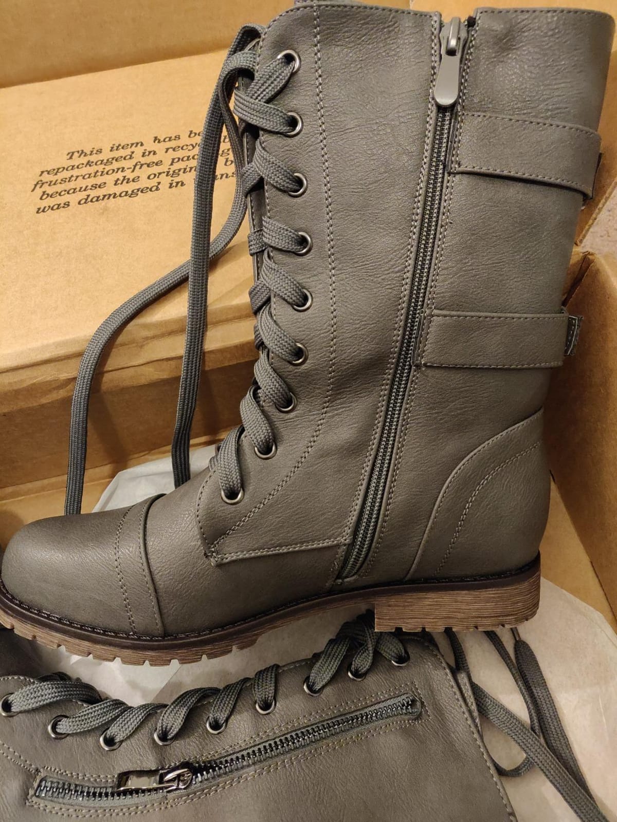 DREAM PAIRS Women's Mid Calf Built-in Wallet Pocket Lace up Military Combat Boots customer photo 1