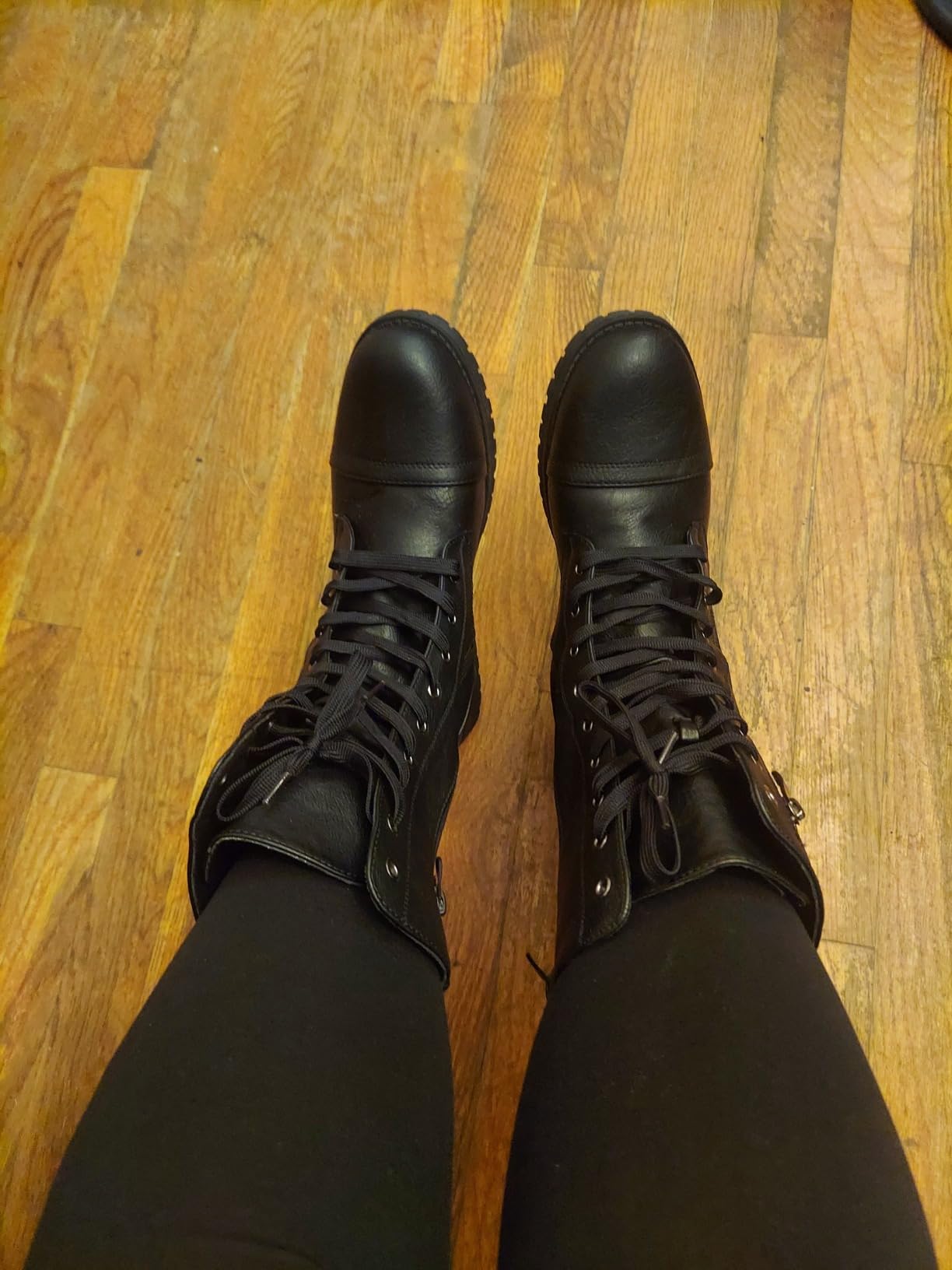 DREAM PAIRS Women's Mid Calf Built-in Wallet Pocket Lace up Military Combat Boots customer photo 2