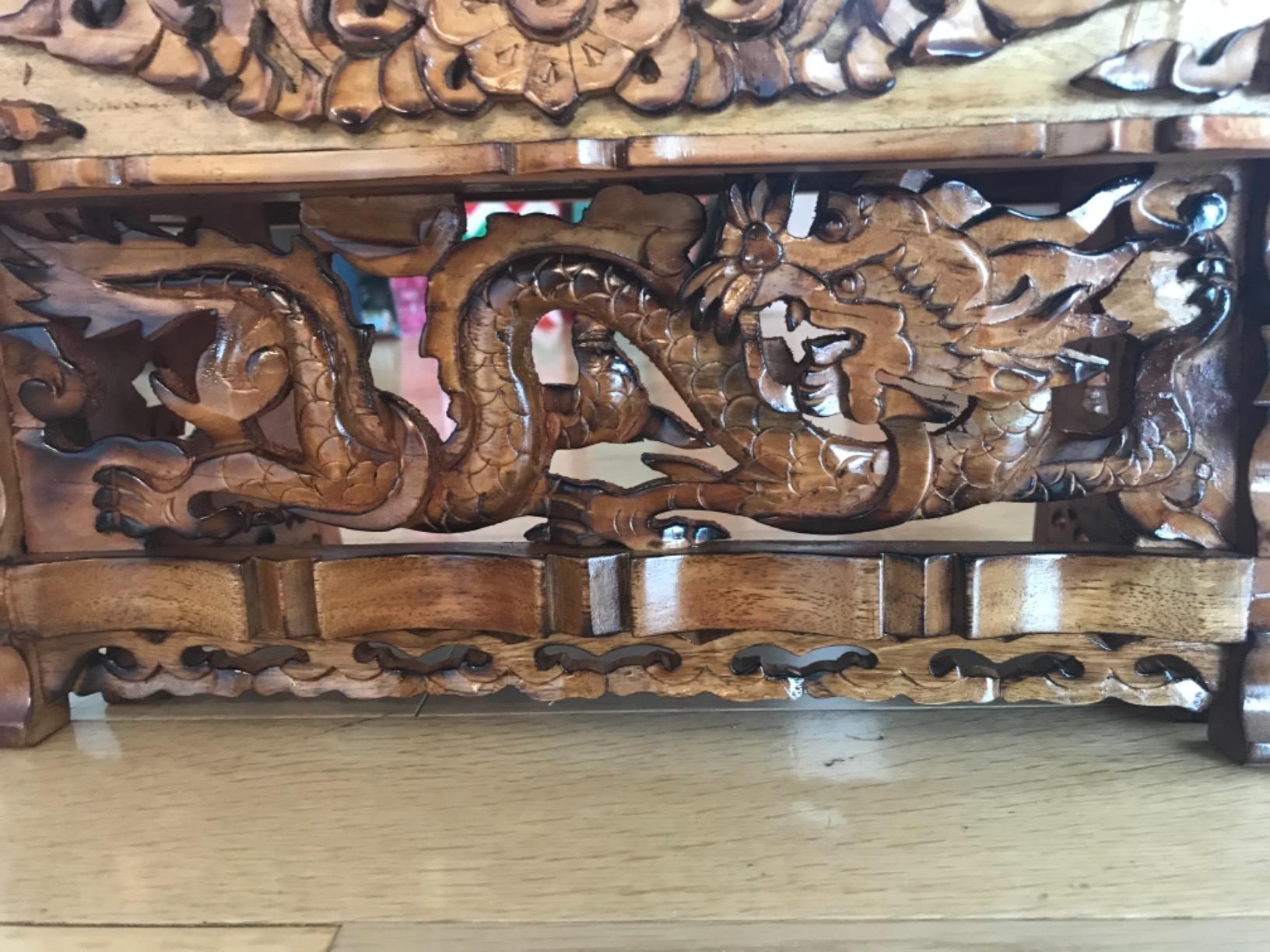 DharmaObjects Solid Indian Elm Wood Hand Carved Shrine Altar Meditation Table (Small, Dark) customer photo 2