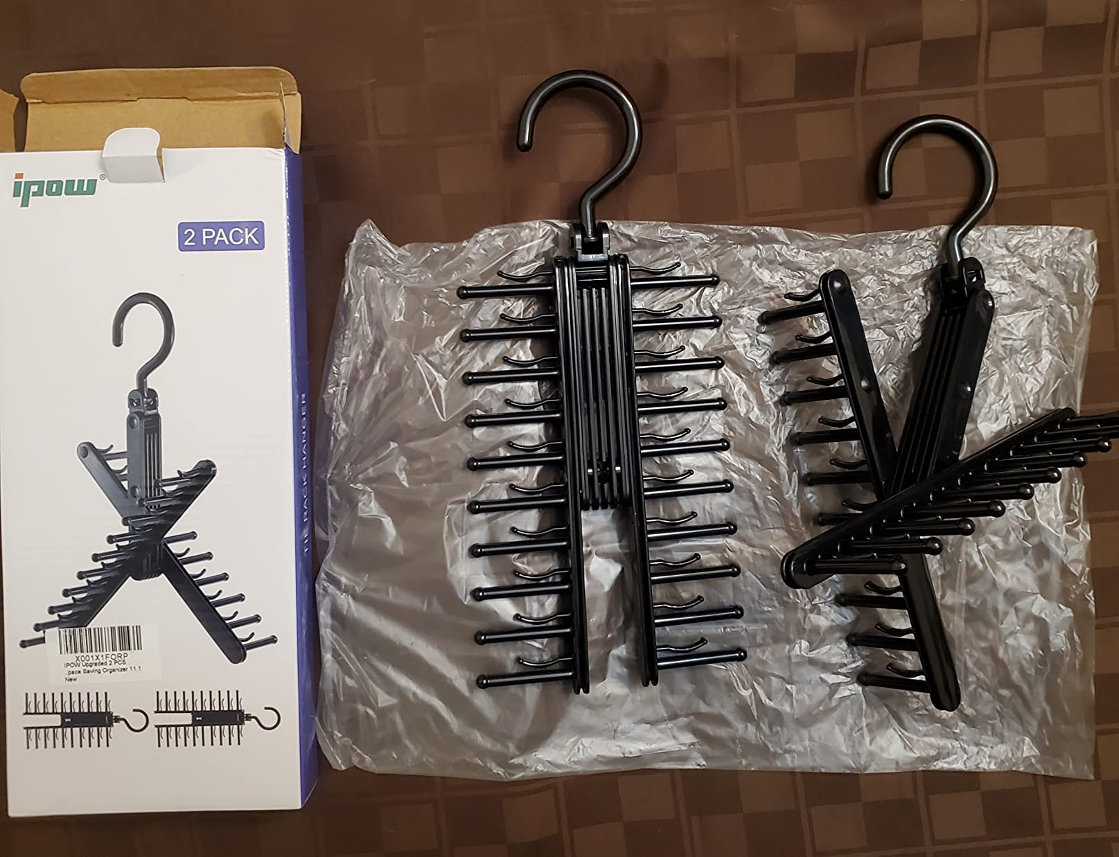 IPOW Upgraded 2 PCS See Everything Cross X 20 Tie Rack Holder,Rotate to Open/Close Tie and Belt Hanger with Non-Slip Clips,360 Degree Swivel Space Saving Organizer customer photo 2