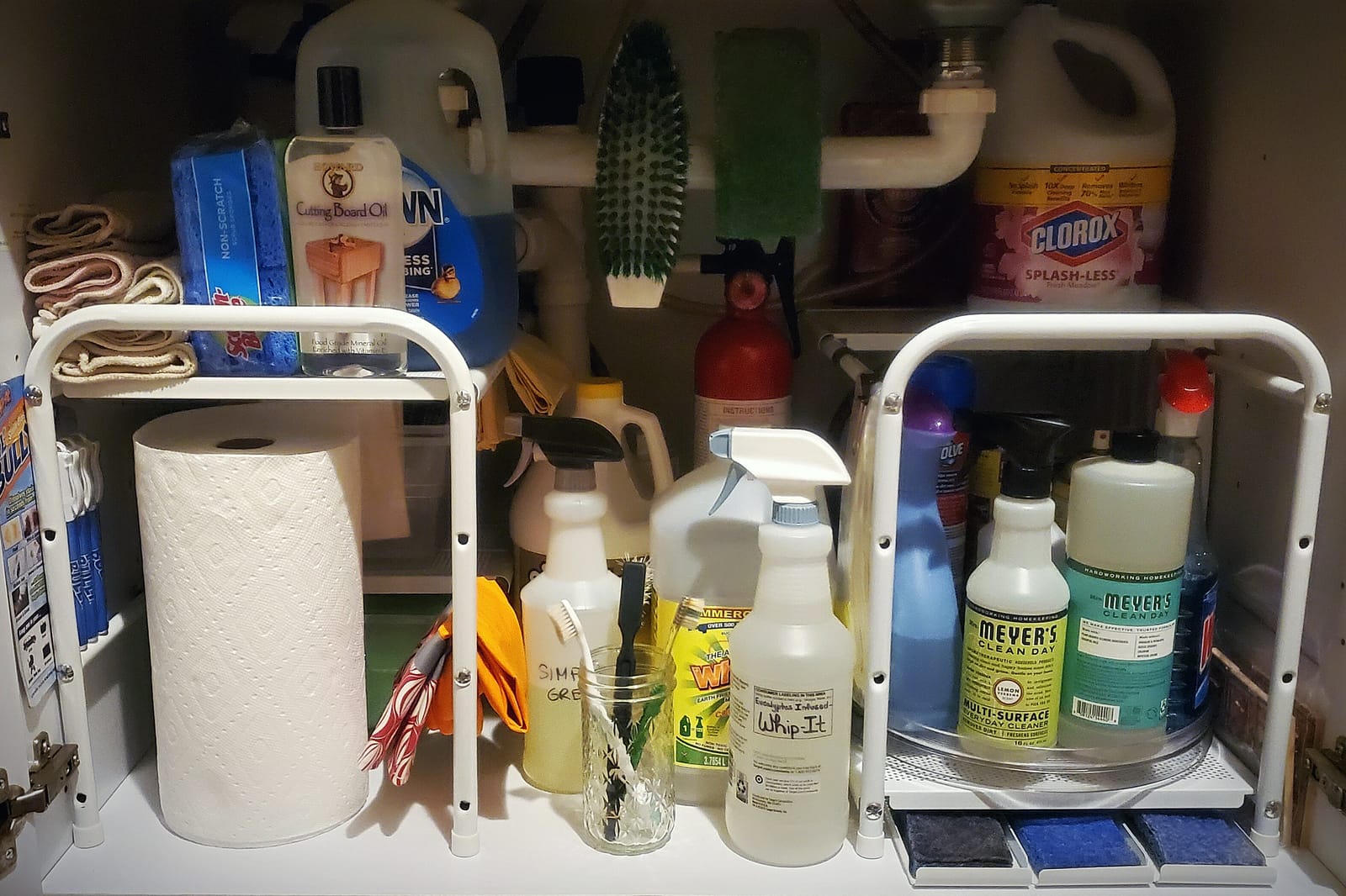 Simple Houseware Under Sink 2-Tier Heavy Duty Expandable Organizer, Silver | Adjustable Width 15.75-25 Inches with 4 Shelf Height Levels customer photo 1