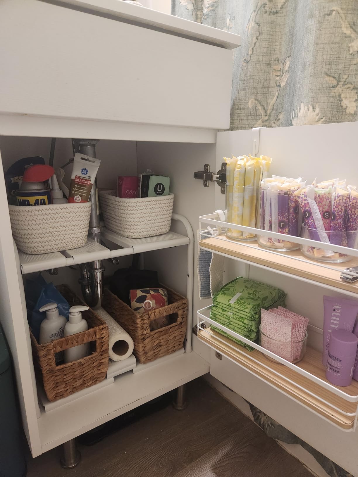 Simple Houseware Under Sink 2-Tier Heavy Duty Expandable Organizer, Silver | Adjustable Width 15.75-25 Inches with 4 Shelf Height Levels customer photo 2
