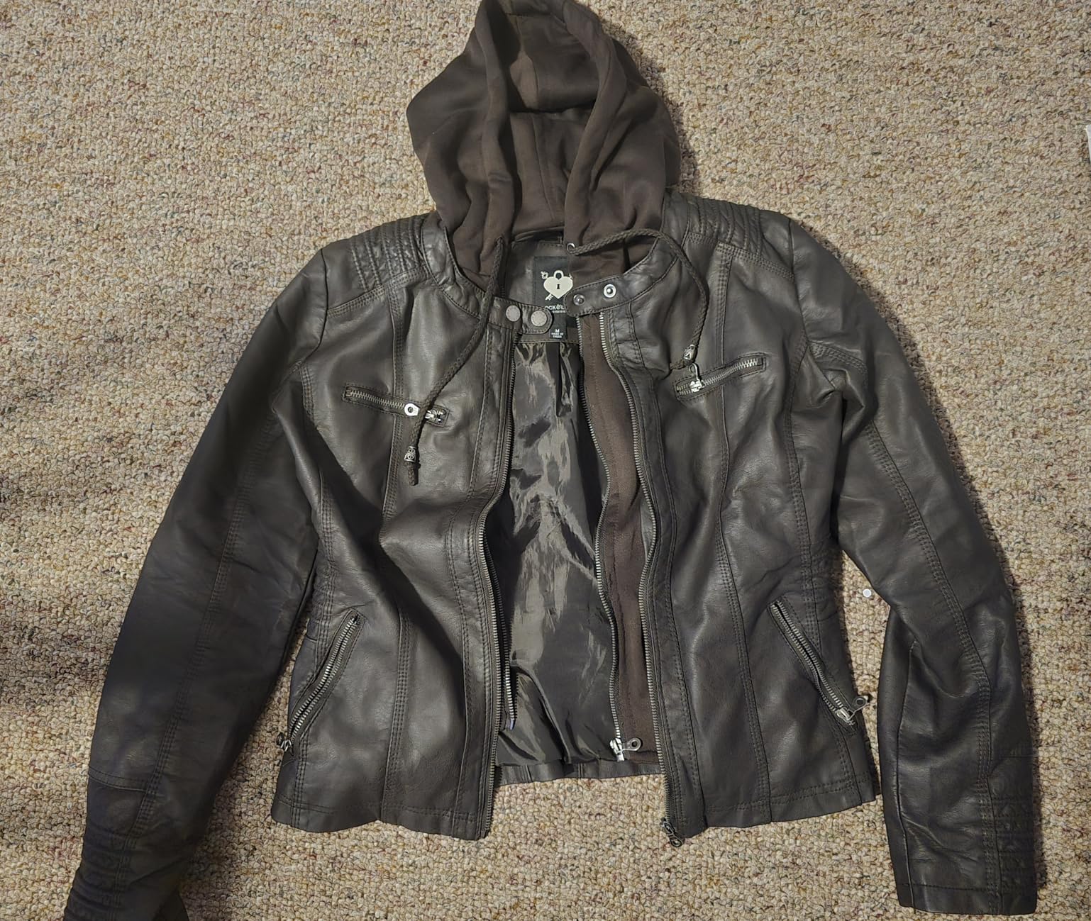 Lock and Love Women's Faux Leather Moto Biker Jacket Coat with Removable or Non-Removable Hood customer photo 2