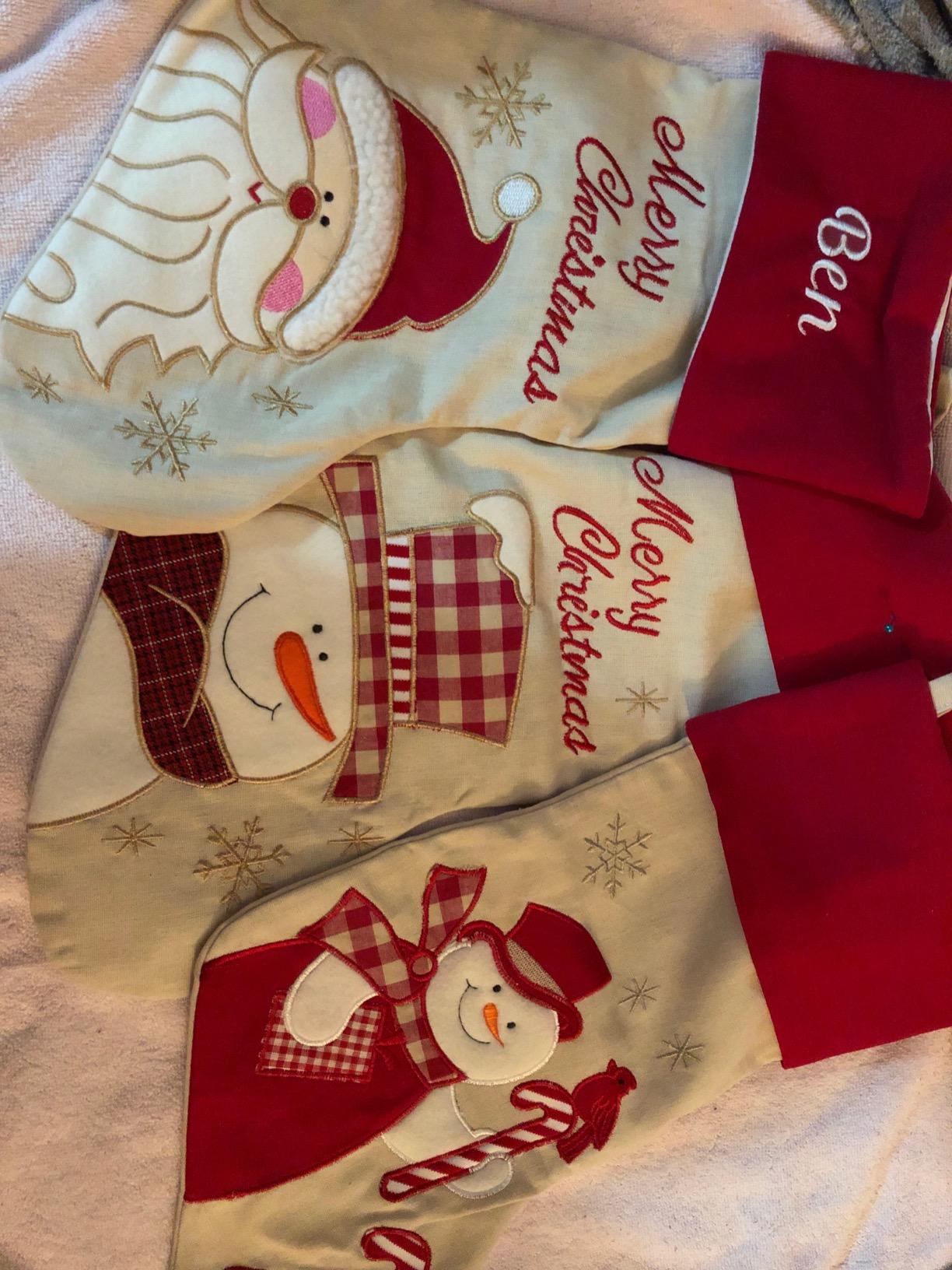 WEWILL 18'' Vintage Christmas Stockings Set of 3 Santa, Snowman, Reindeer, Xmas Character Large Christmas Stocking Hanging Tag Knit Border for Family Kids customer photo 2