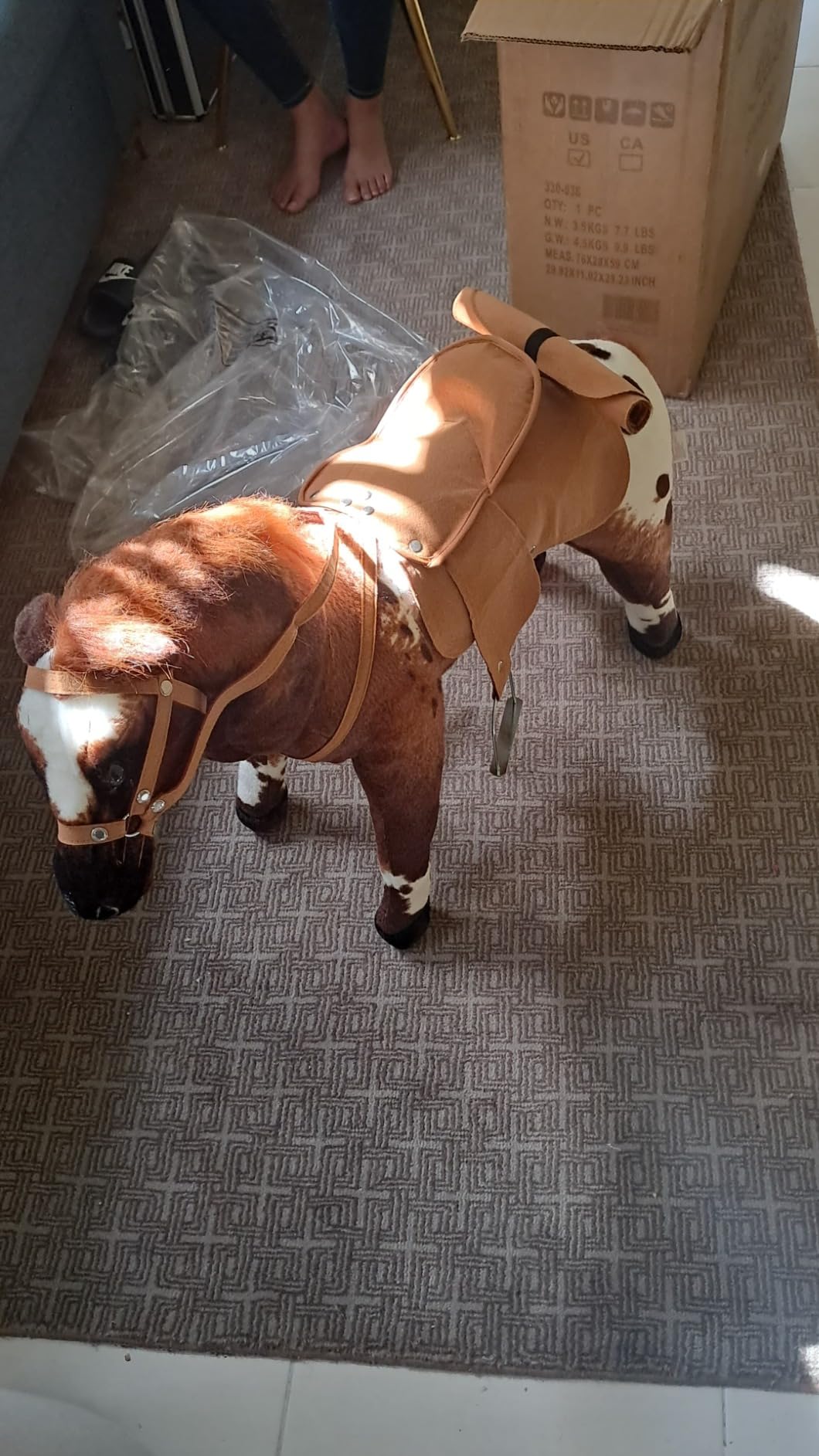 Qaba Sound-Making Ride On Horse for Toddlers 3-5 with Padding Brown | Neighing and Galloping Sound, Stuffed Animal Horse Toy for Kids, Soft Feel customer photo 1
