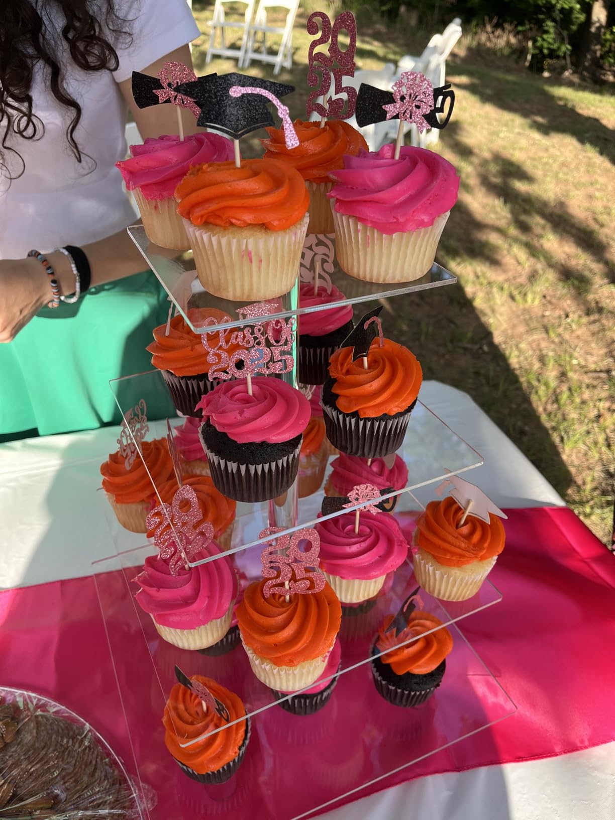 YestBuy Cupcake Stand, 4 Tier Acrylic Cupcake Tower Stand, Premium Cupcake Holder, Clear Cupcake Display for 52 Cupcakes, Display for Pastry Wedding Birthday Party customer photo 2