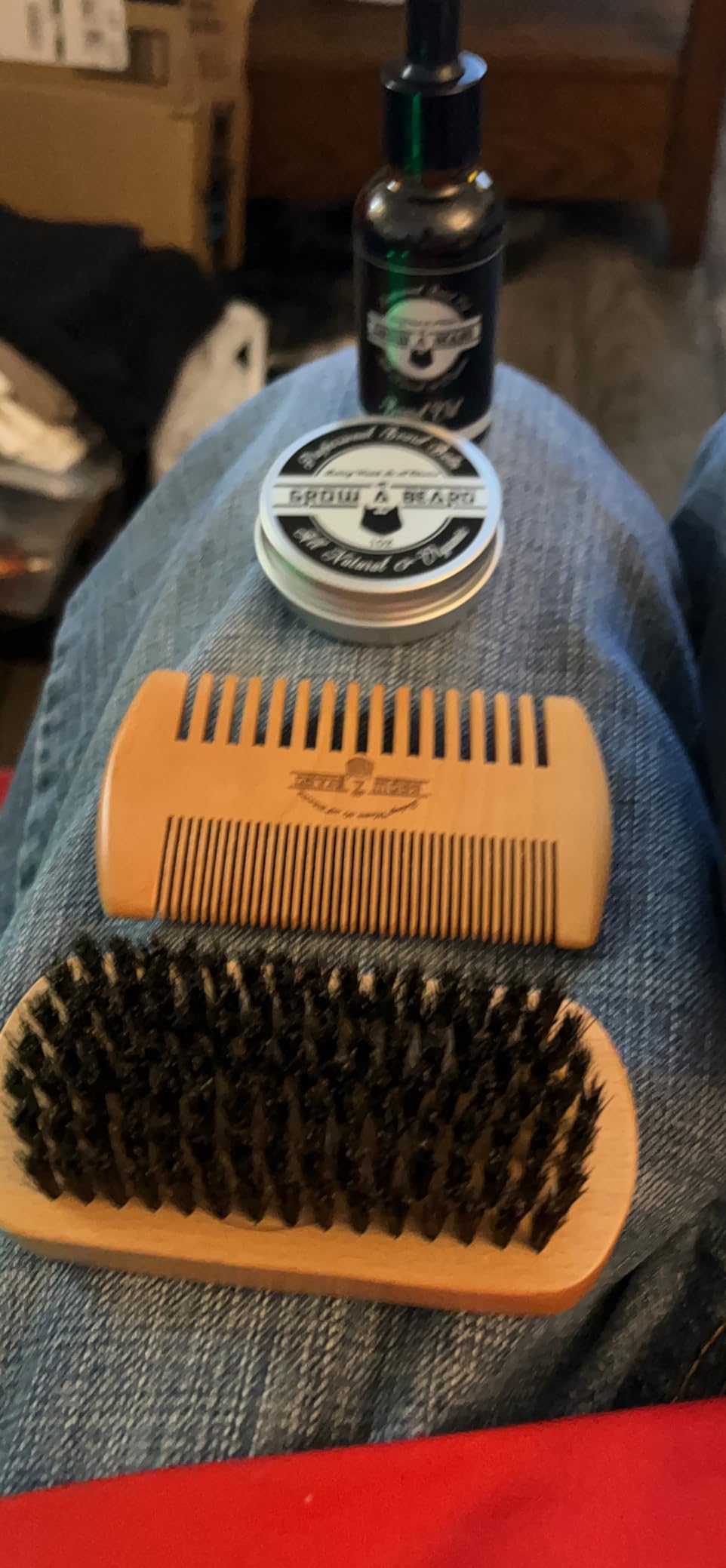 Beard Brush, Beard Comb, Beard Oil, & Beard Balm Grooming Kit for Men's Care, Travel Facial Hair Set for Growth, Styling, Shine & Softness, Great Gifts for Him, Fathers Day, Dad Gifts customer photo 1