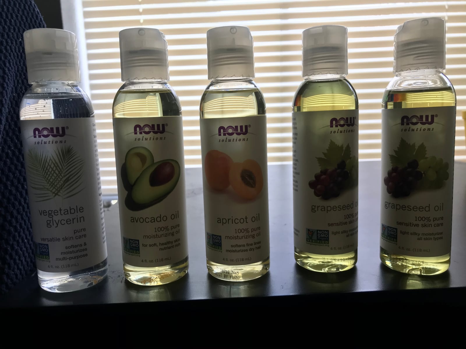 New Now Foods Solutions 5 Pack - Carrier Oil Gift Set: Almond Oil - Grapeseed Oil - Avocado Oil - Apricot Oil - Vegetable Glycerine Oil 100% Natural Moisturizing Massage 4 Oz customer photo 1