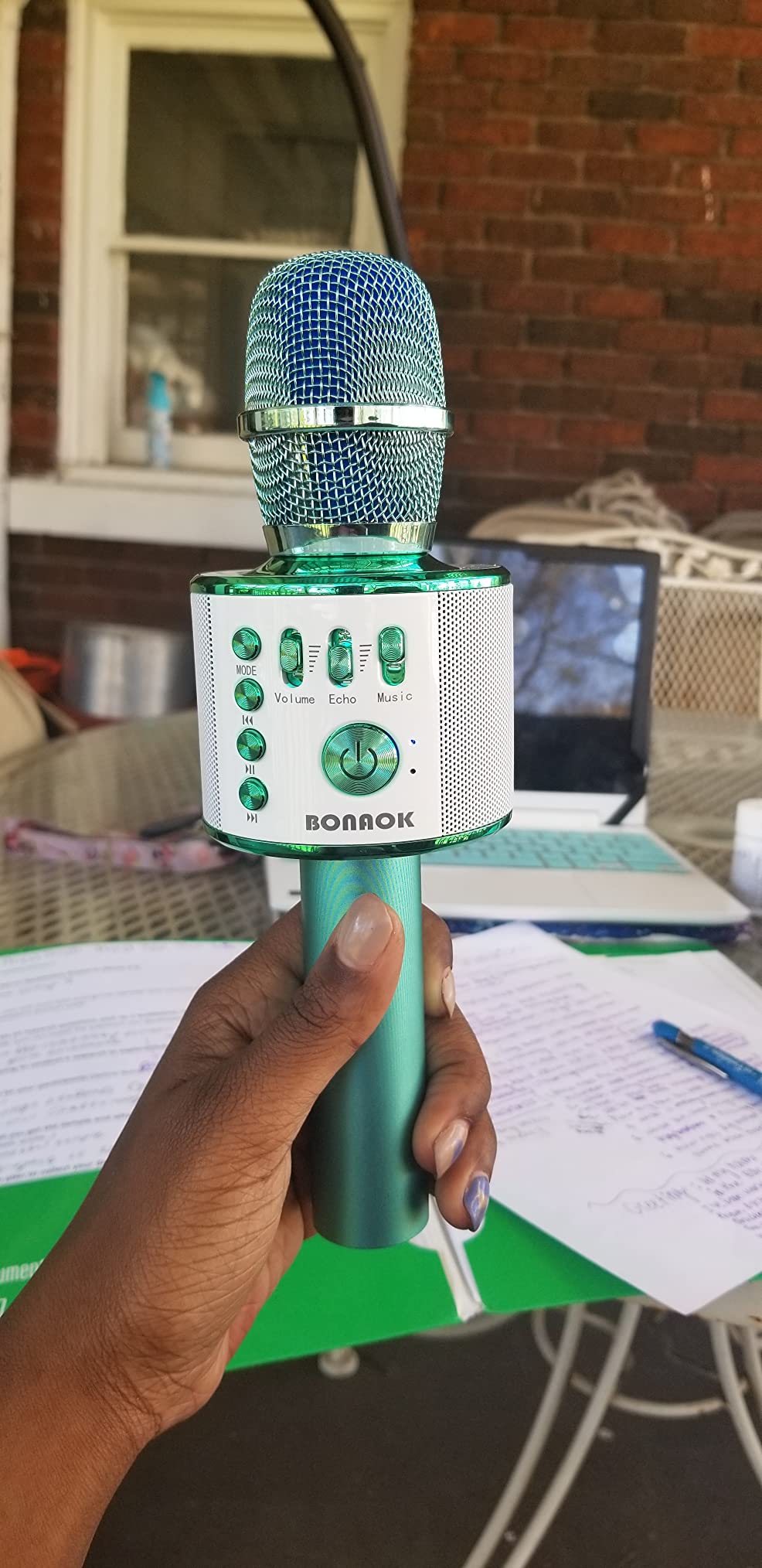 BONAOK Wireless Bluetooth Karaoke Microphone,3-in-1 Portable Handheld Karaoke Mic Speaker Machine Home Party Birthday for All Smartphones PC(Q37 Rose Gold) | Bluetooth 5.0, Echo Mode,Built-in Speaker, SD Card, for iPhone iPad, Handheld,Home Karaoke,Party,Gifts customer photo 1