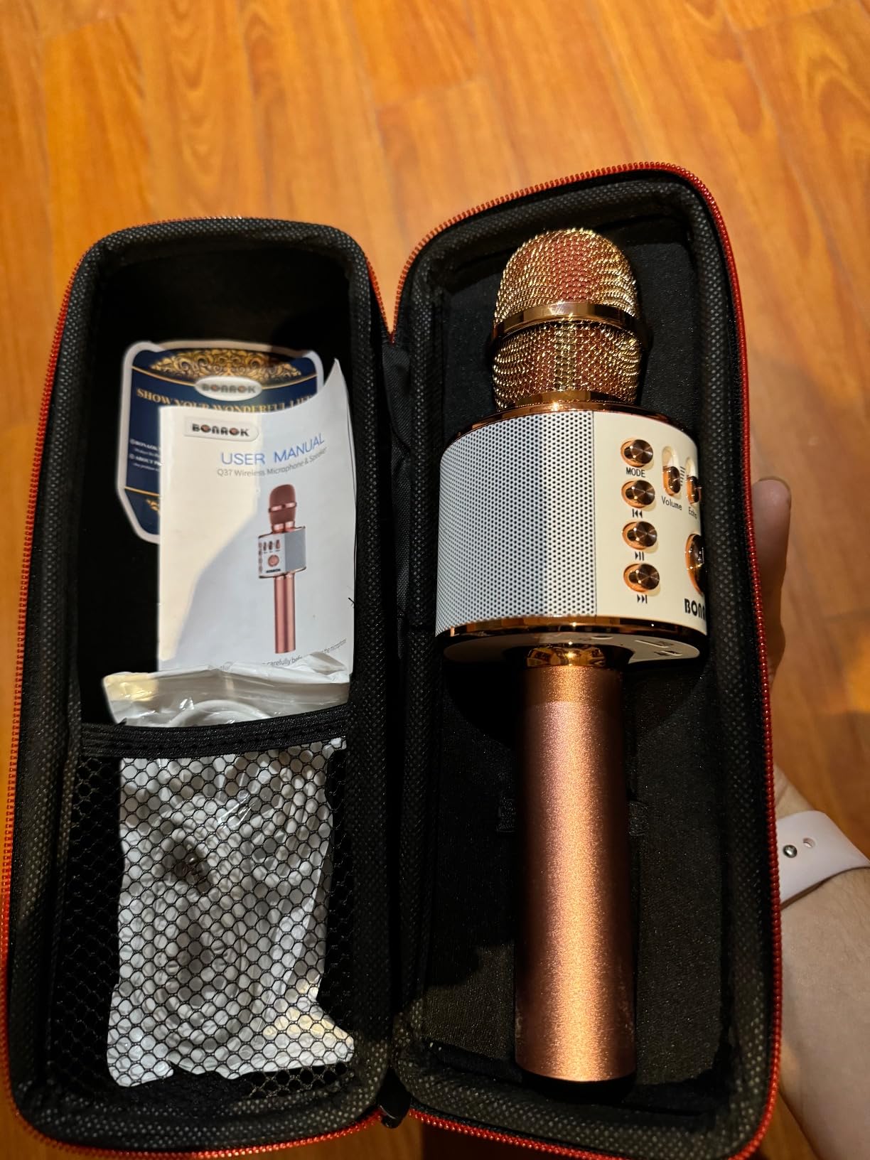 BONAOK Wireless Bluetooth Karaoke Microphone,3-in-1 Portable Handheld Karaoke Mic Speaker Machine Home Party Birthday for All Smartphones PC(Q37 Rose Gold) | Bluetooth 5.0, Echo Mode,Built-in Speaker, SD Card, for iPhone iPad, Handheld,Home Karaoke,Party,Gifts customer photo 2