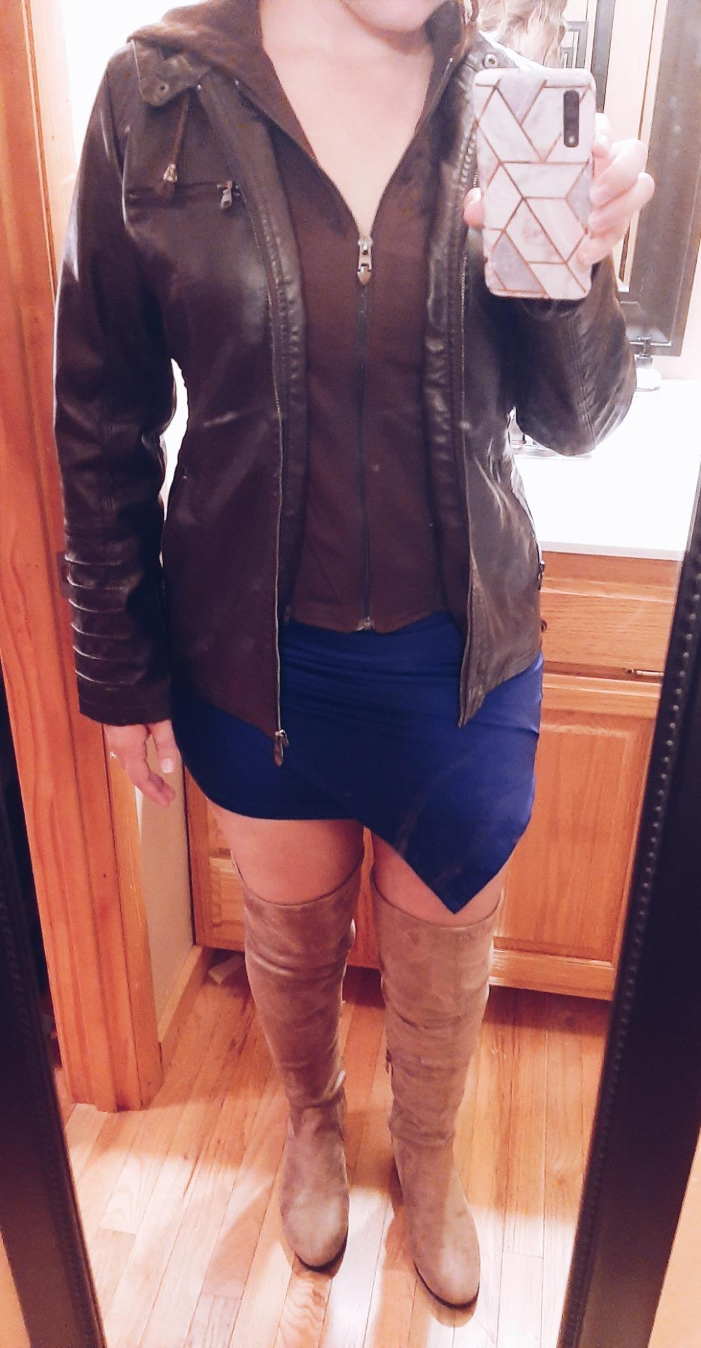 Springrain Women's Faux Leather Jacket Moto Biker Coat for Fall and Winter customer photo 1