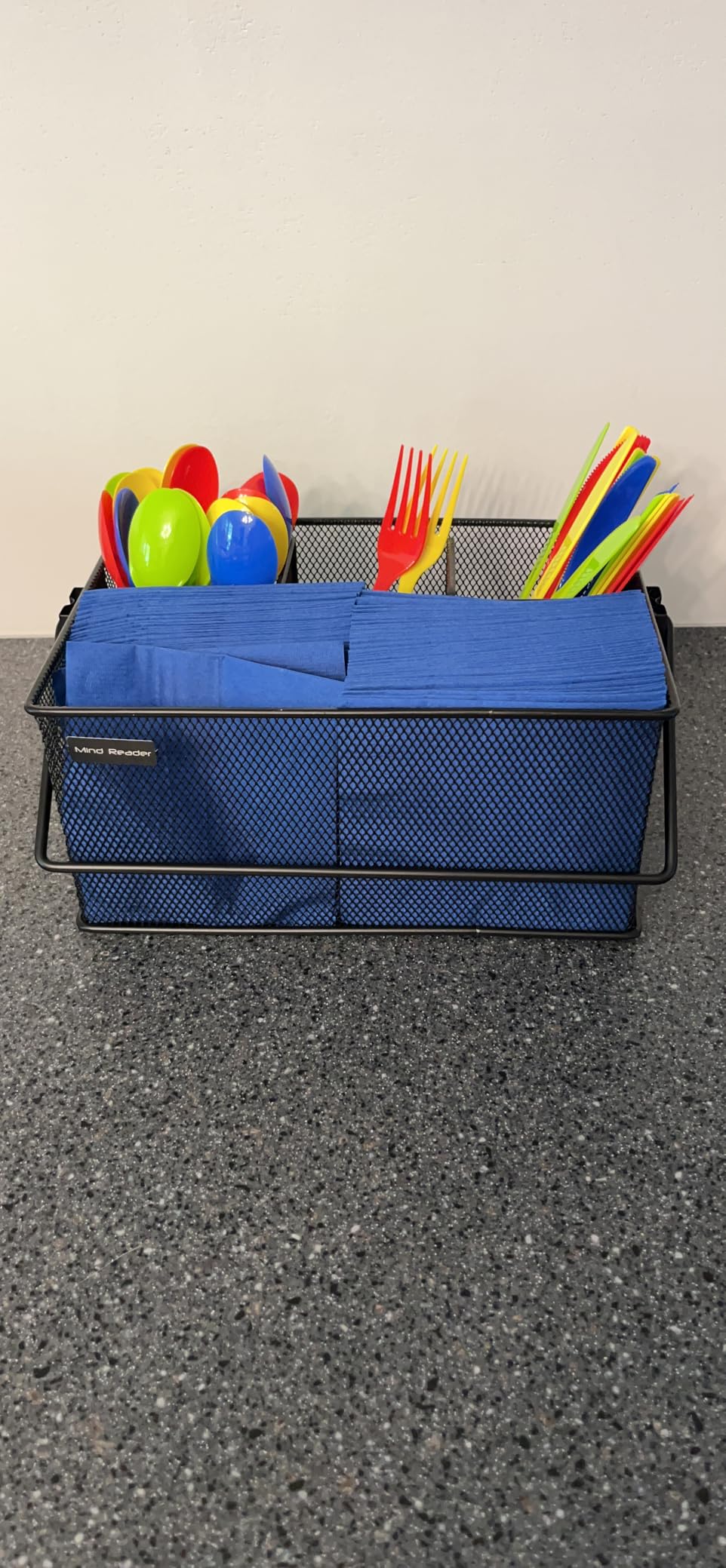 Mind Reader Multi-purpose Storage Caddy with Handle, Desktop Organizer, Cutlery Holder, 4 Compartments, Metal Mesh, Black customer photo 1