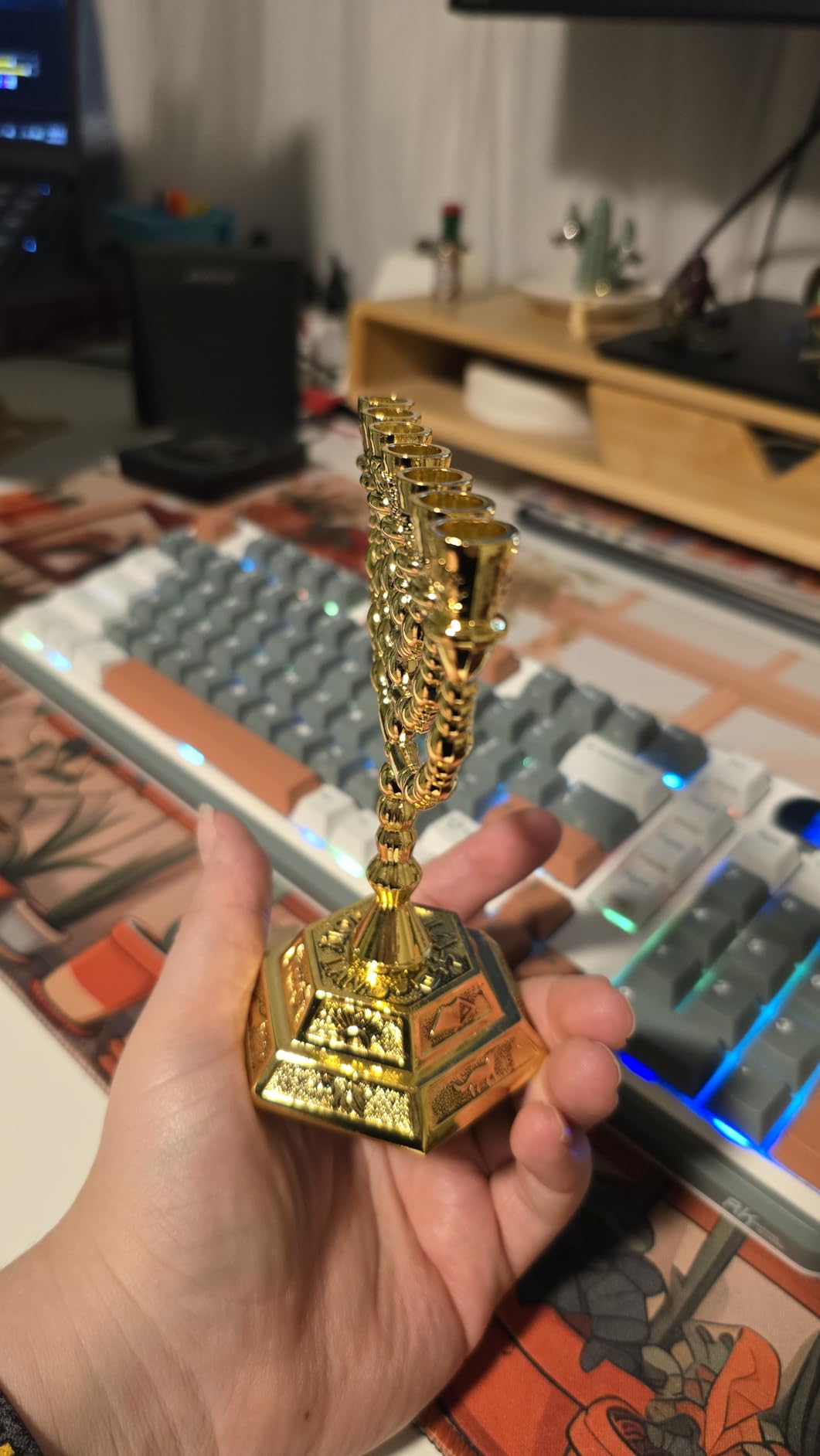 12 Tribes of Israel Menorah, Jerusalem Temple 7 Branch Jewish Candle Holder (5 Inches, Gold) customer photo 1