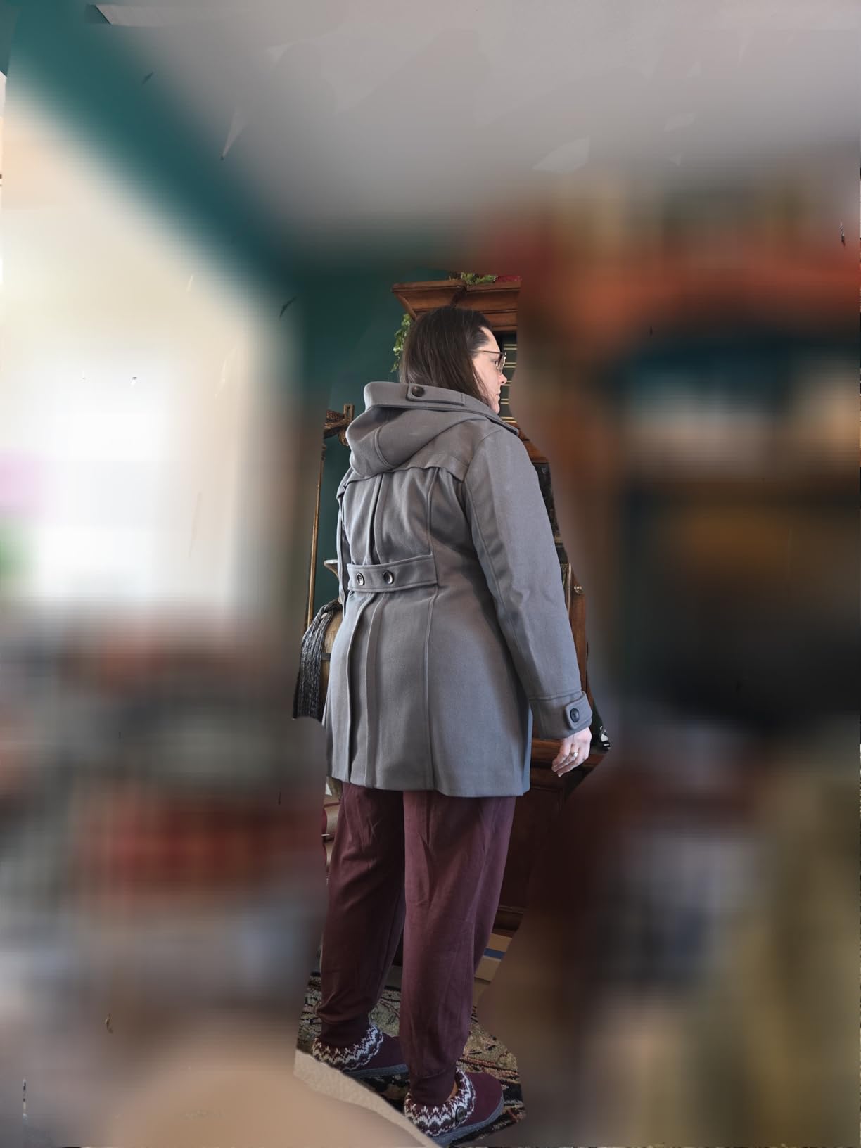 Tanming Women's Hooded Wool Blend Coat Mid Long Peacoats customer photo 2