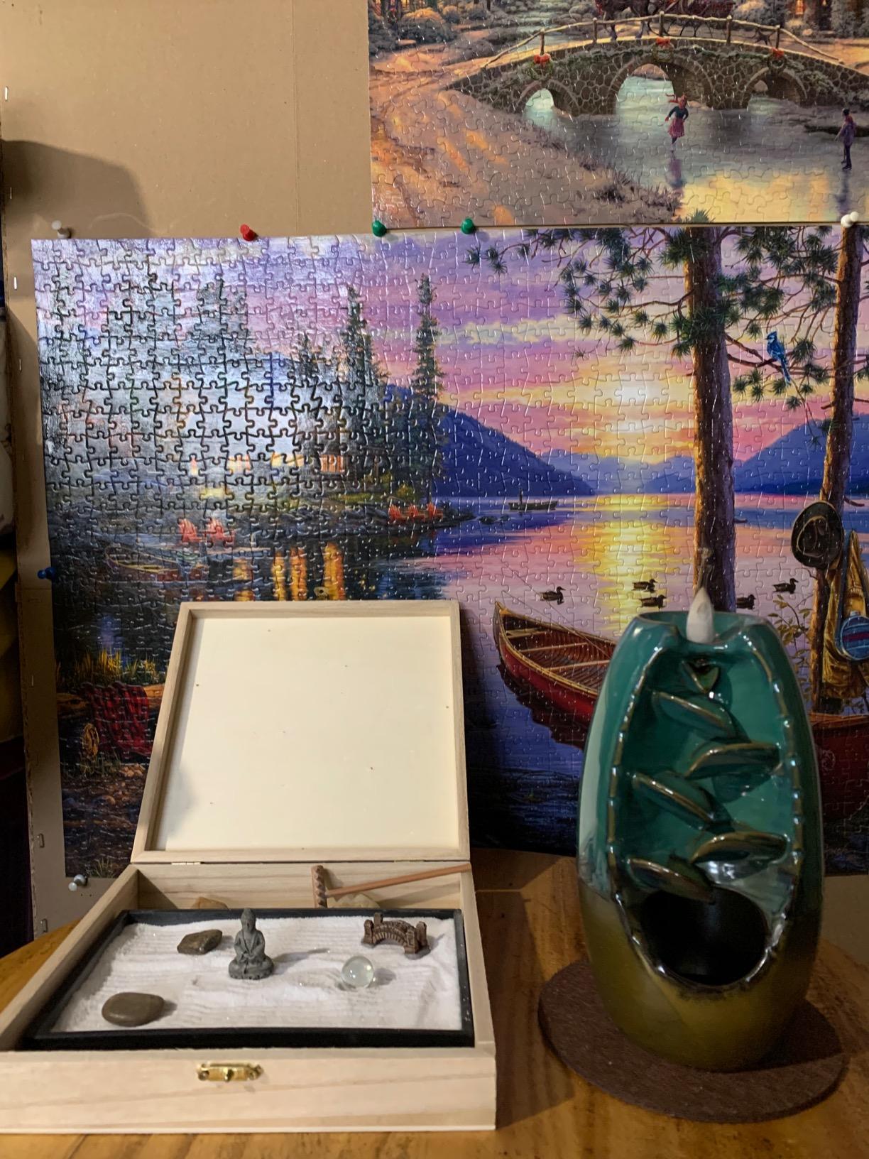 Nature's Mark Mini Zen Garden Kit for Desk with Rake, White Sand, Buddha Figure, Bridge Figure and River Rocks, Black Rectangle Base customer photo 2