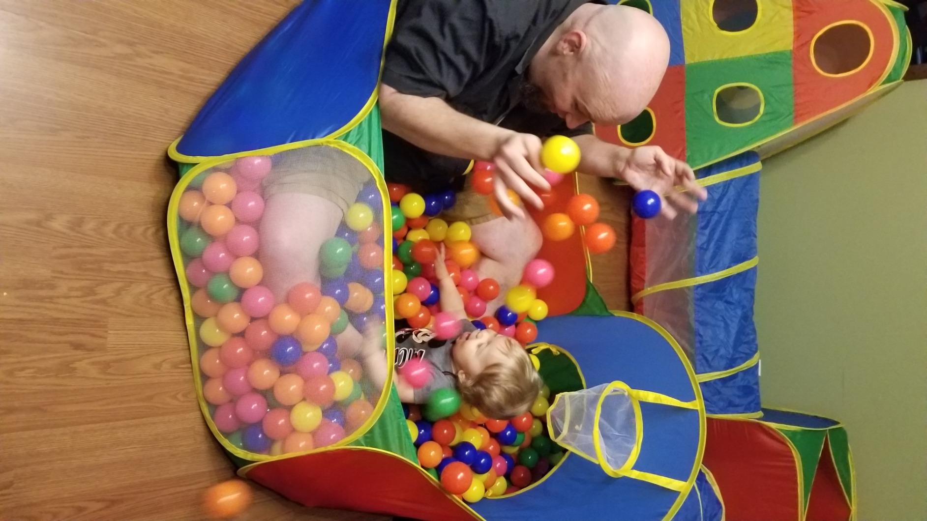 Hide N Side 5pc Kids Ball Pit Tents and Tunnels, Toddler Jungle Gym Play Tent with Play Crawl Tunnel Toy, for Boys Babies Infants Children, Indoor Outdoor Gift, Target Game w/ 4 Dart Balls customer photo 1