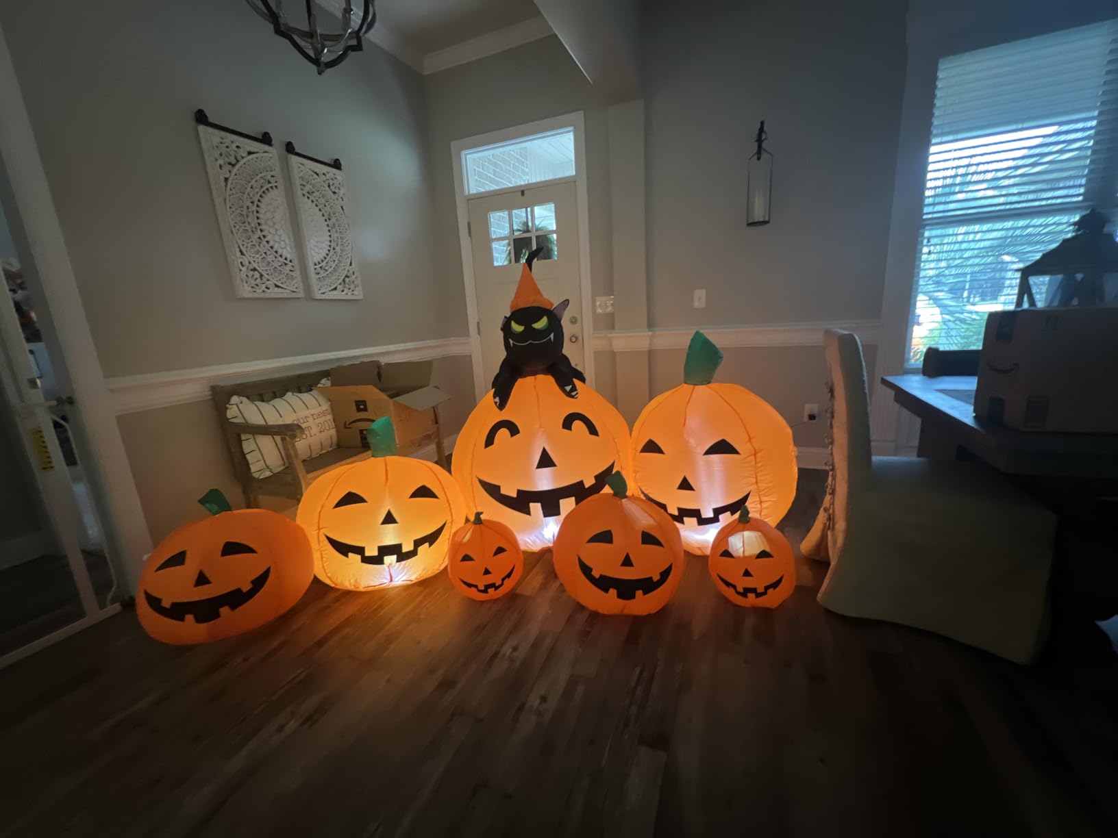 Joiedomi 7 FT Long Halloween Inflatables Pumpkin Outdoor Decorations, 7 Pumpkins Outside Decoration with Witch's Cat with Build-in LEDs Blow Up Inflatables for Party Yard Lawn Garden Decor customer photo 1