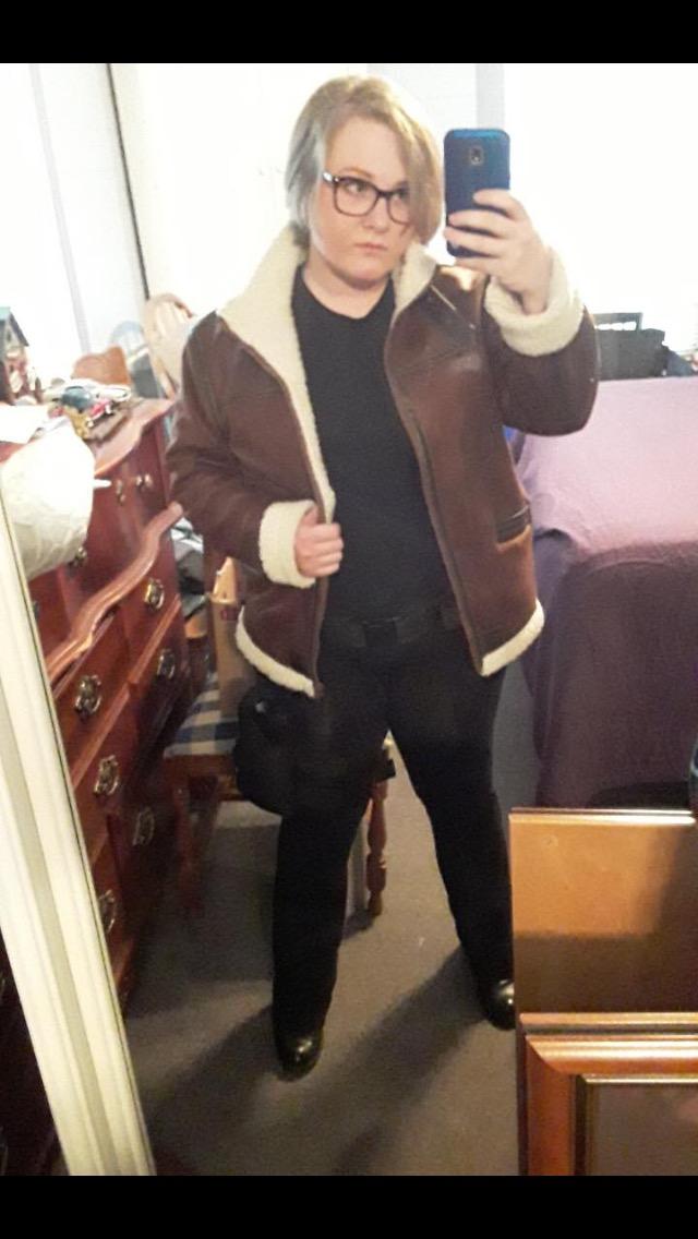 Men's Faux Leather Jacket Brown Motorcycle Bomber Shearling Suede Stand Collar customer photo 1