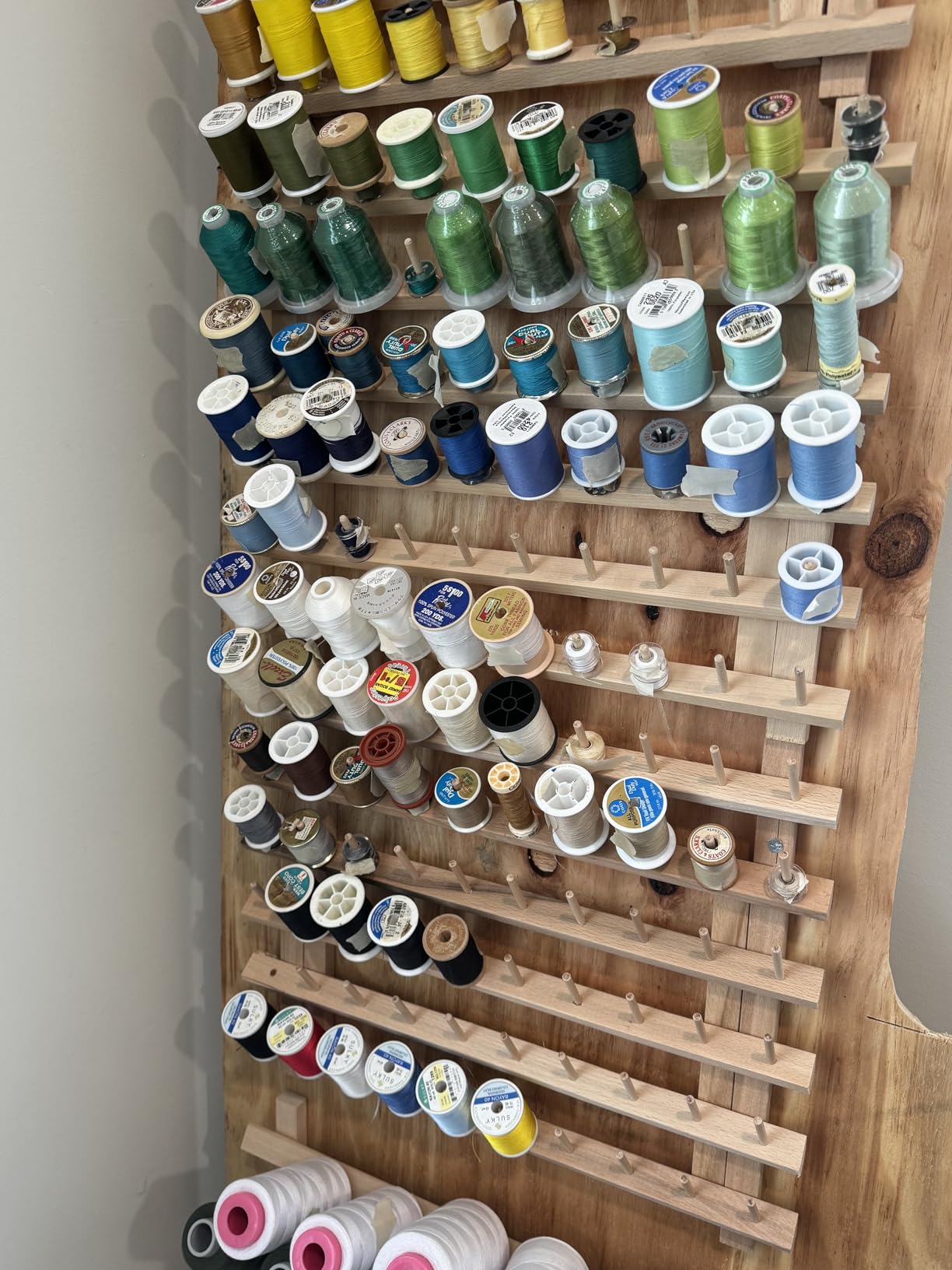 Dritz Wooden Thread Rack – Holds 60 Spools – Wall-Mount or Free-Standing with Pull-Out Legs – Wood Organizer for Sewing, Quilting, & Hair Braiding customer photo 2