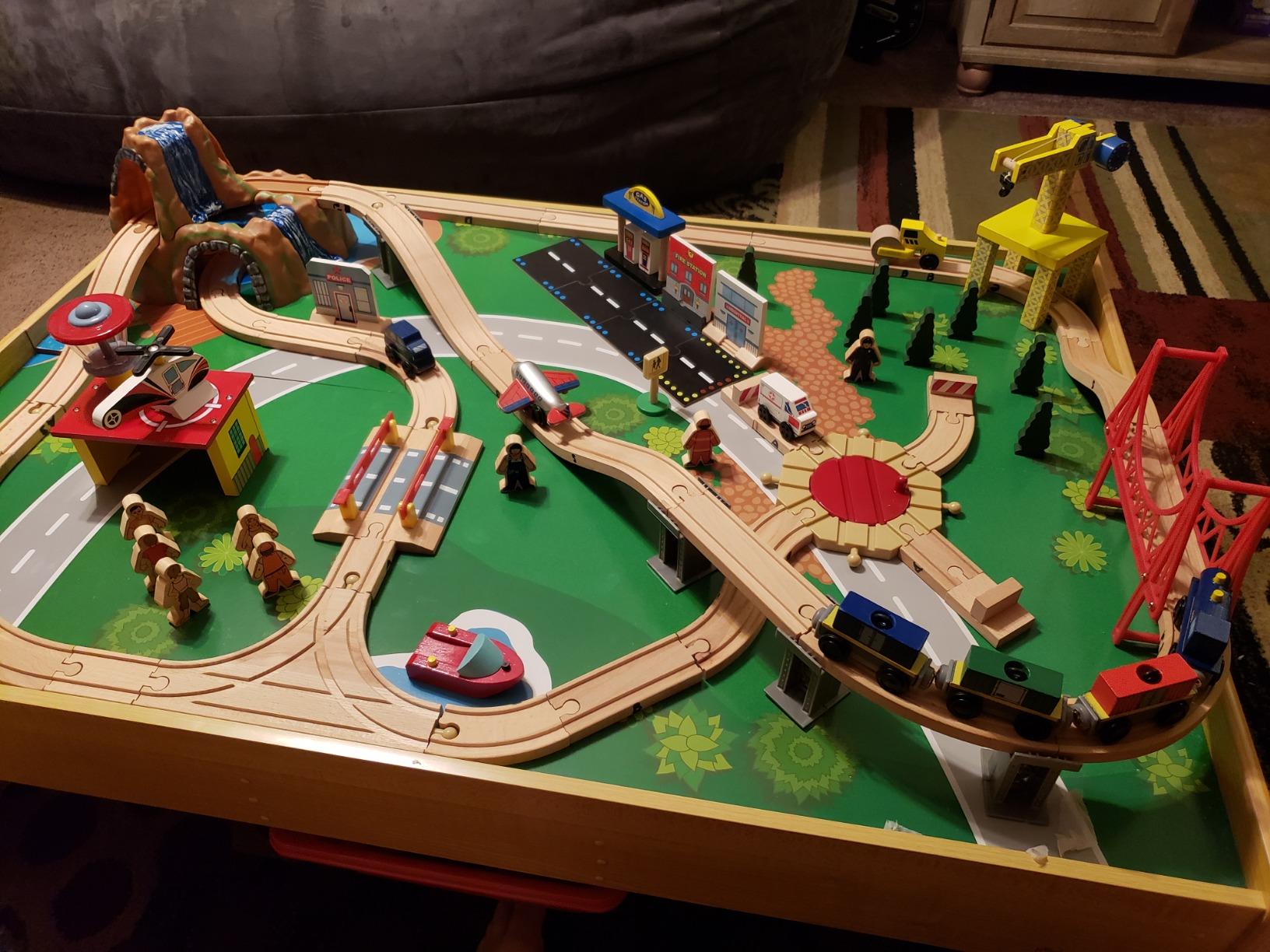 KidKraft Adventure Town Railway Wooden Train Set & Table with EZ Kraft Assembly™ with 120 Accessories and Storage Bins, Gift for Ages 3+ customer photo 1