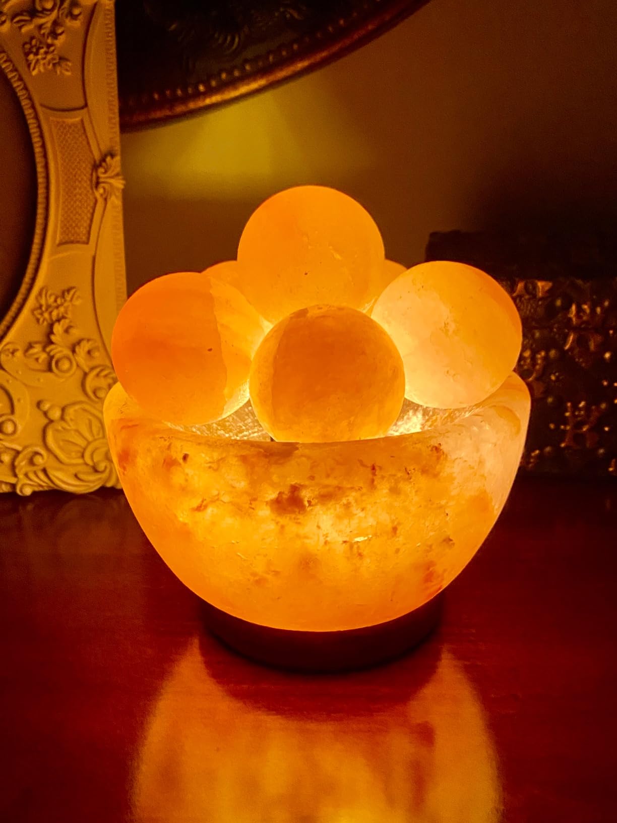 UMAID Himalayan Salt Lamp Bowl with 6 Himalayan Salt Massage Stones, Dimmable Pink Rock Salt Lamp for Bedroom, Office Desk & Meditation Room customer photo 1