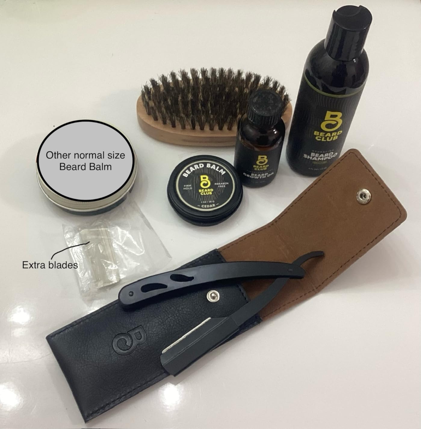 The Beard Club Beard Care Kit & Mens Grooming Kit - Essentials for a Healthier Looking, Stylish Facial Hair - Straight Edge Razor, Shampoo, Cedar Balm & Oil, and Boar Bristle Brush customer photo 1